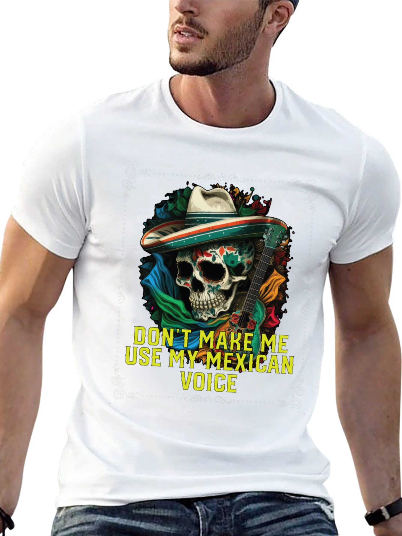 Mexican Voice Skull Graphic Tee - Novelty T-Shirt