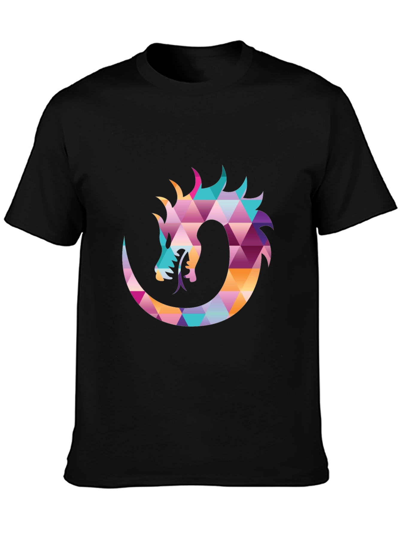 Geometric Dragon Print Black T-Shirt