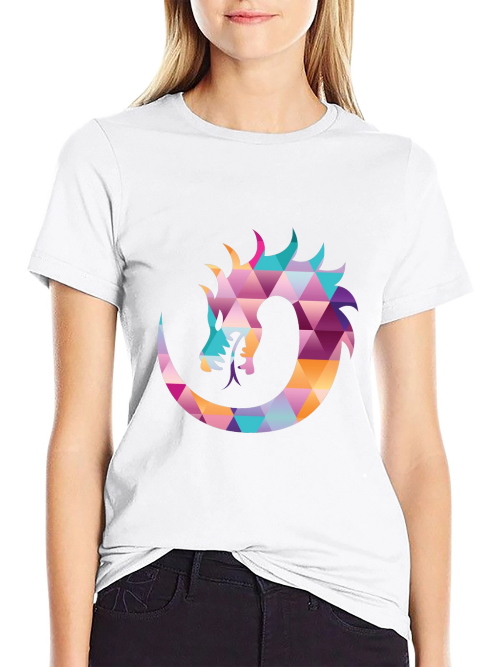 Geometric Dragon Print Black T-Shirt