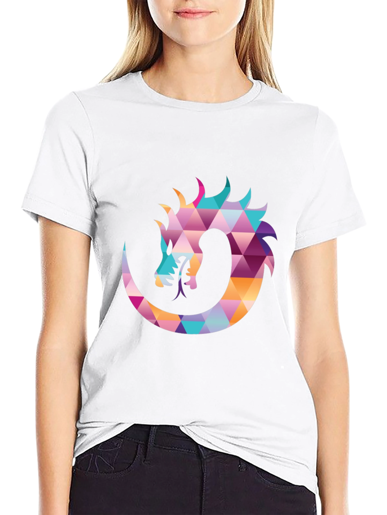 Geometric Dragon Print Black T-Shirt