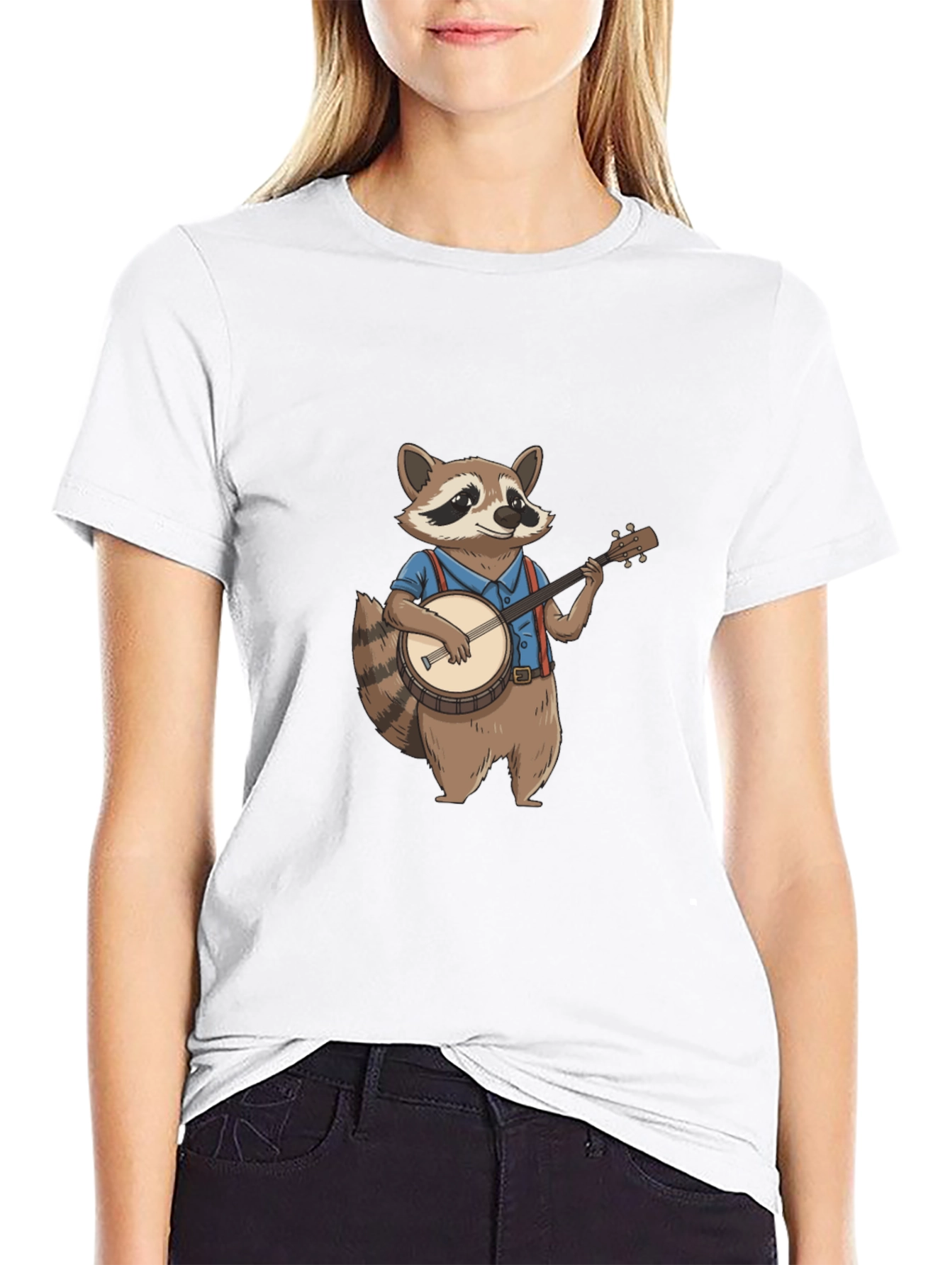 Raccoon Banjo Player Graphic Tee - Black