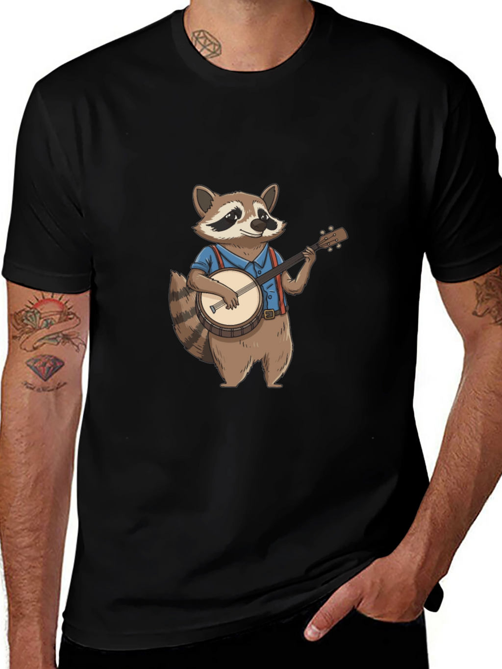Raccoon Banjo Player Graphic Tee - Black