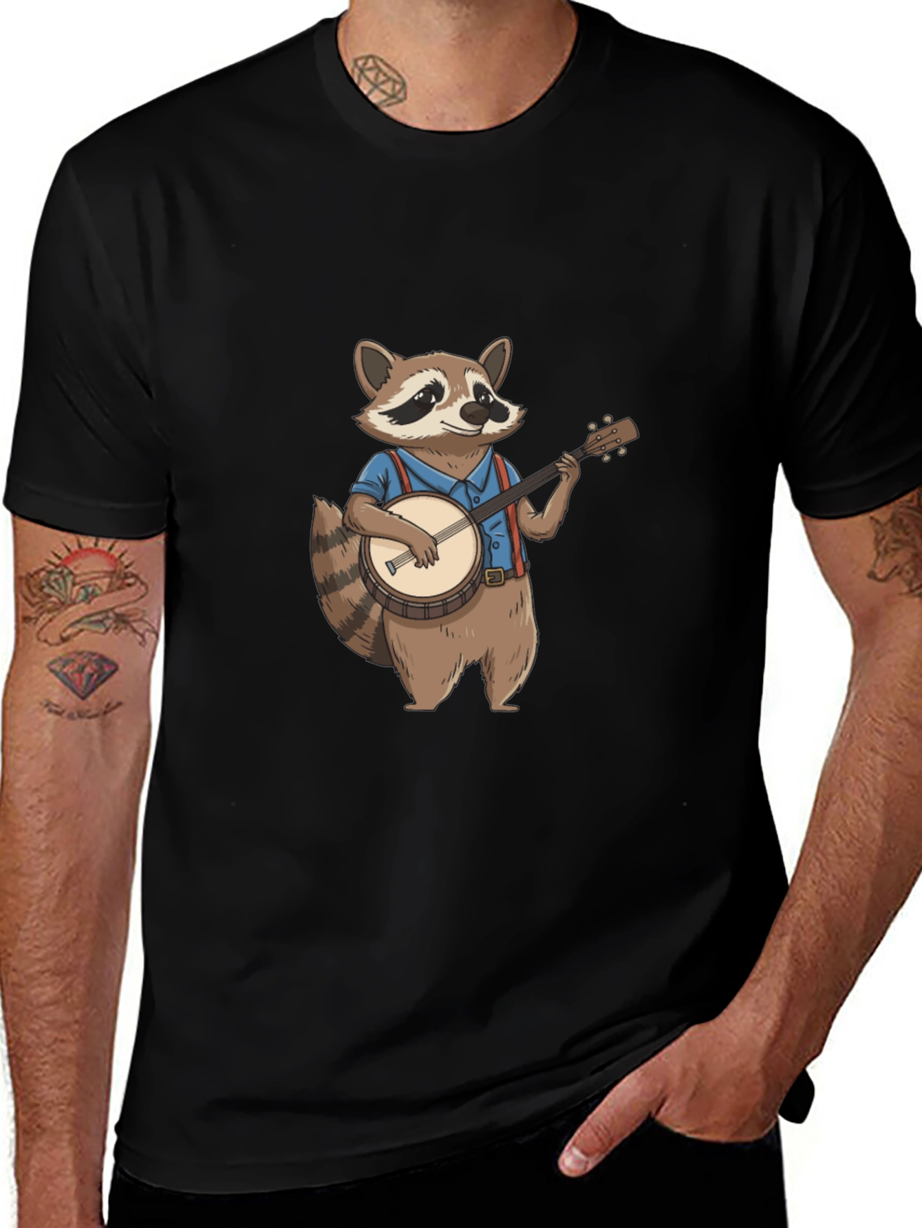 Raccoon Banjo Player Graphic Tee - Black