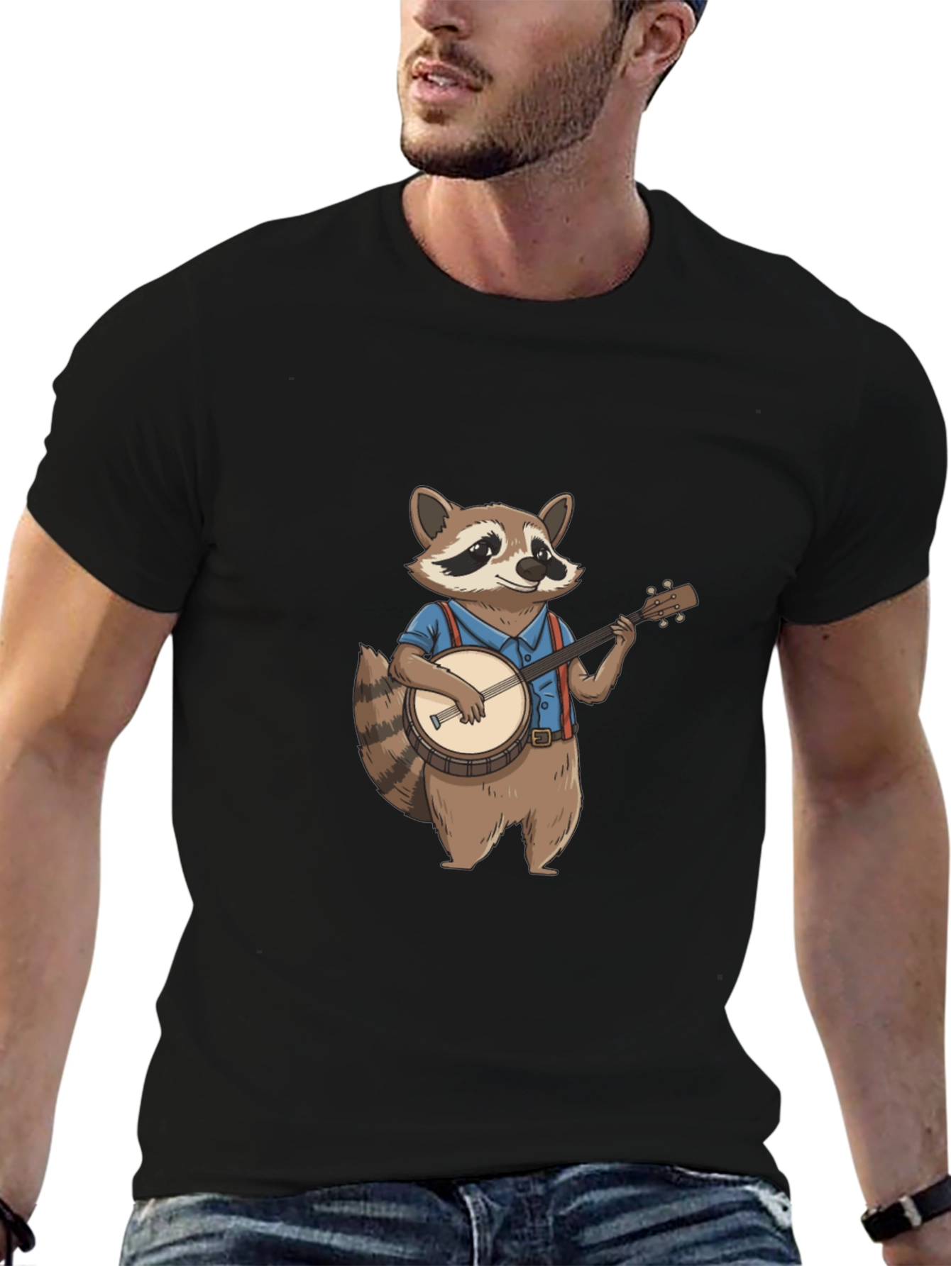 Raccoon Banjo Player Graphic Tee - Black