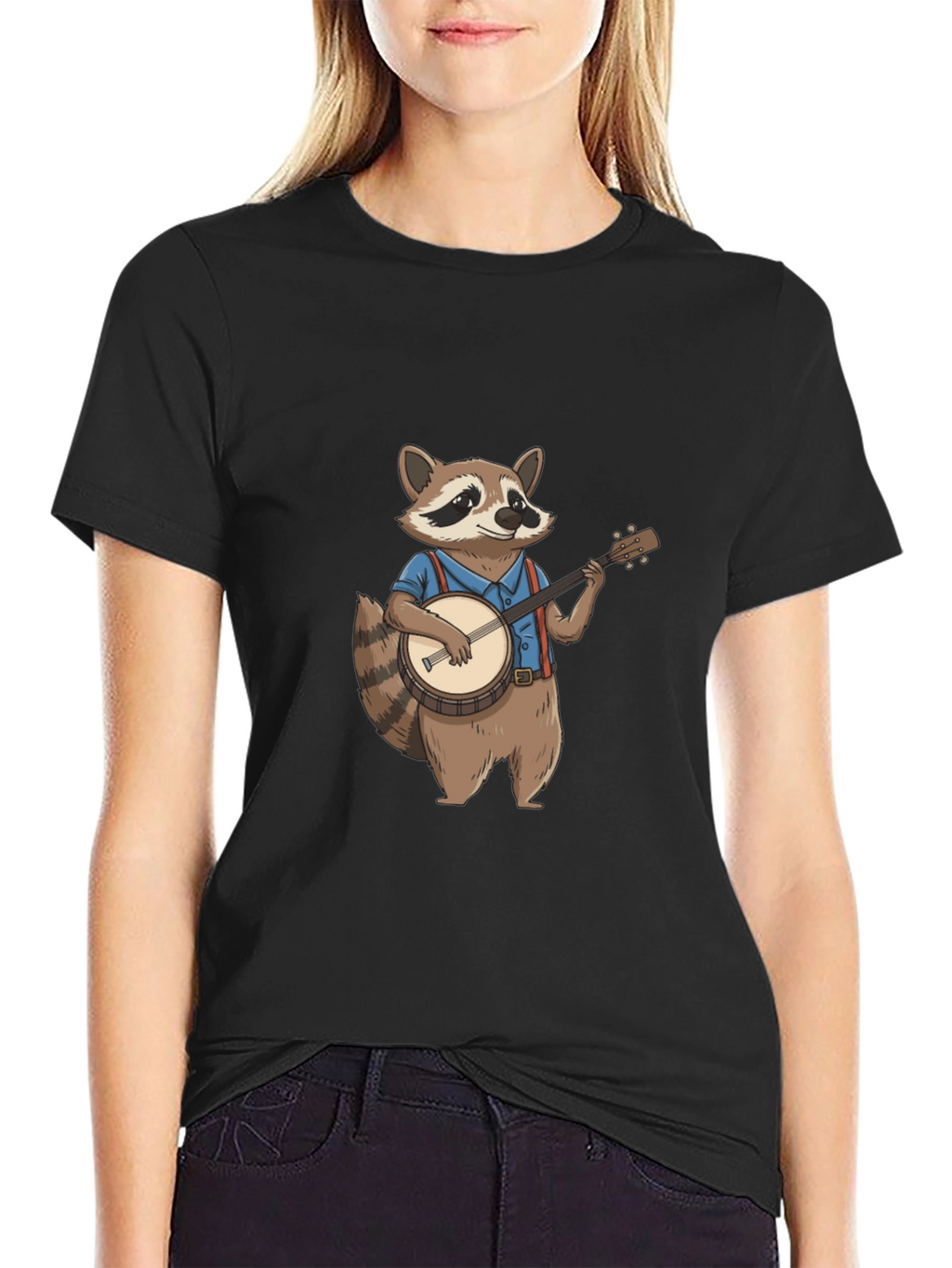 Raccoon Banjo Player Graphic Tee - Black