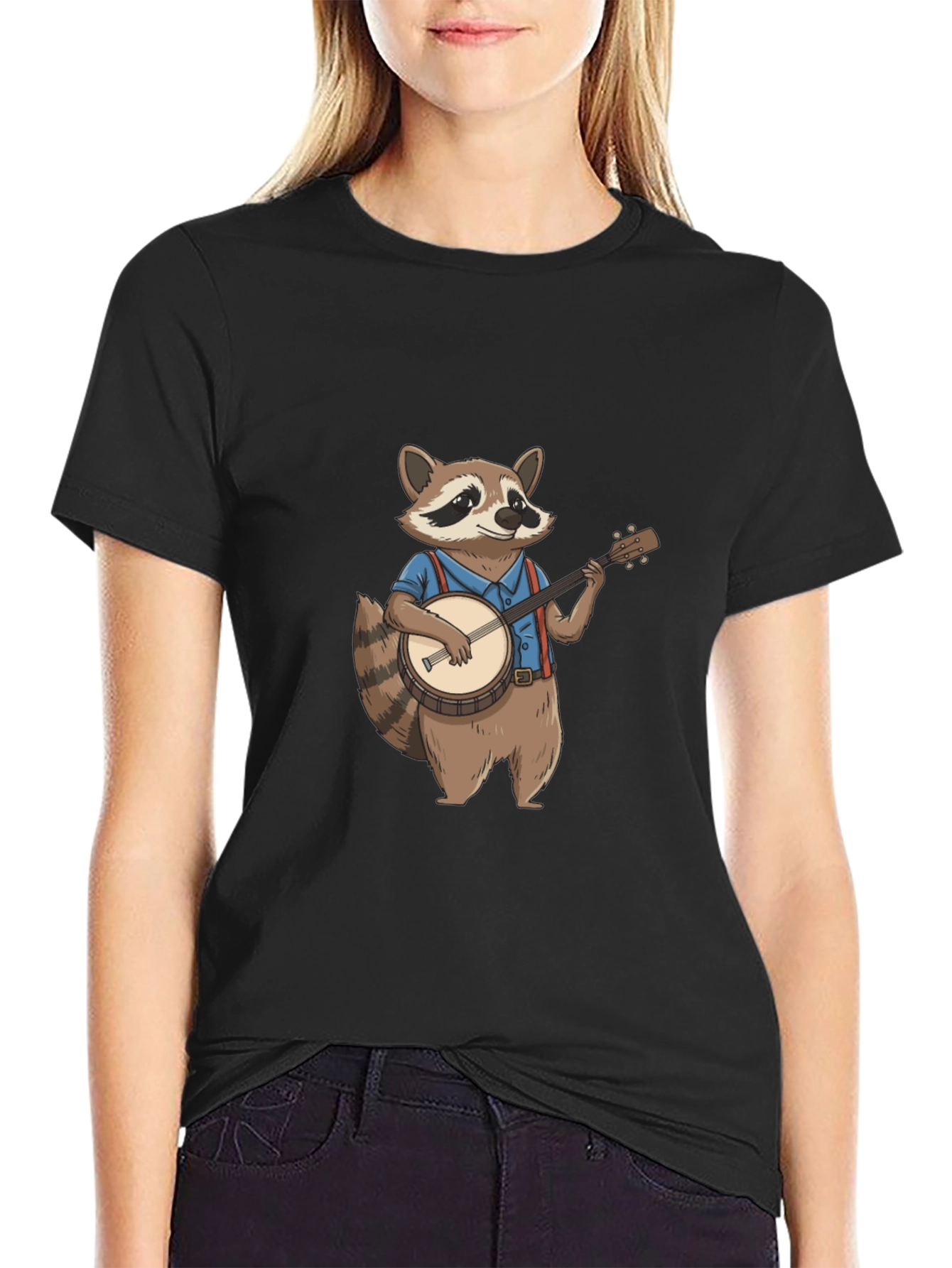 Raccoon Banjo Player Graphic Tee - Black