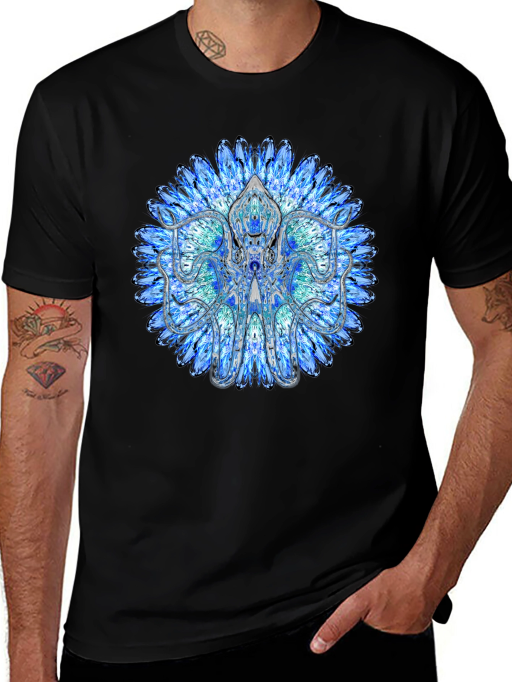 Blue Mandala Octopus Graphic Tee - Stylish Black T-Shirt