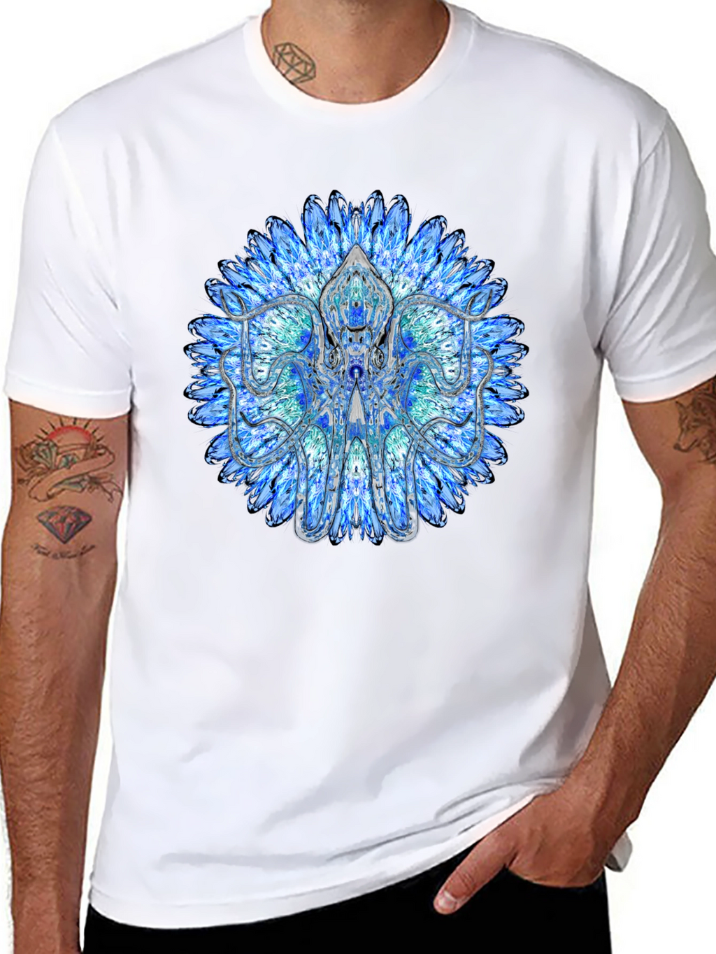 Blue Mandala Octopus Graphic Tee - Stylish Black T-Shirt