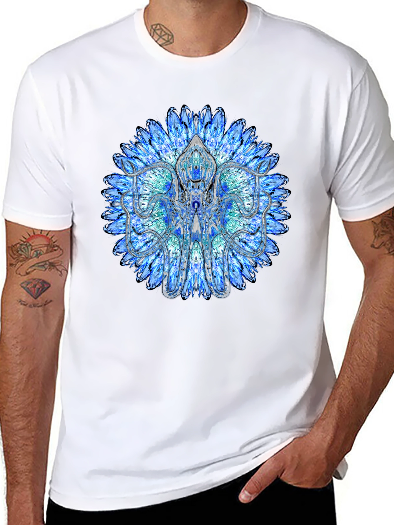 Blue Mandala Octopus Graphic Tee - Stylish Black T-Shirt