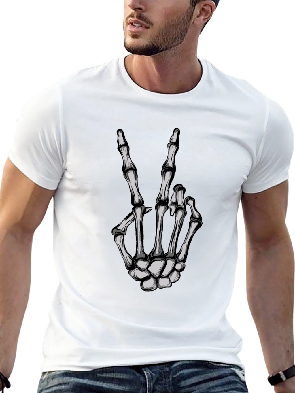 Skeleton Hand Peace Sign Graphic Tee