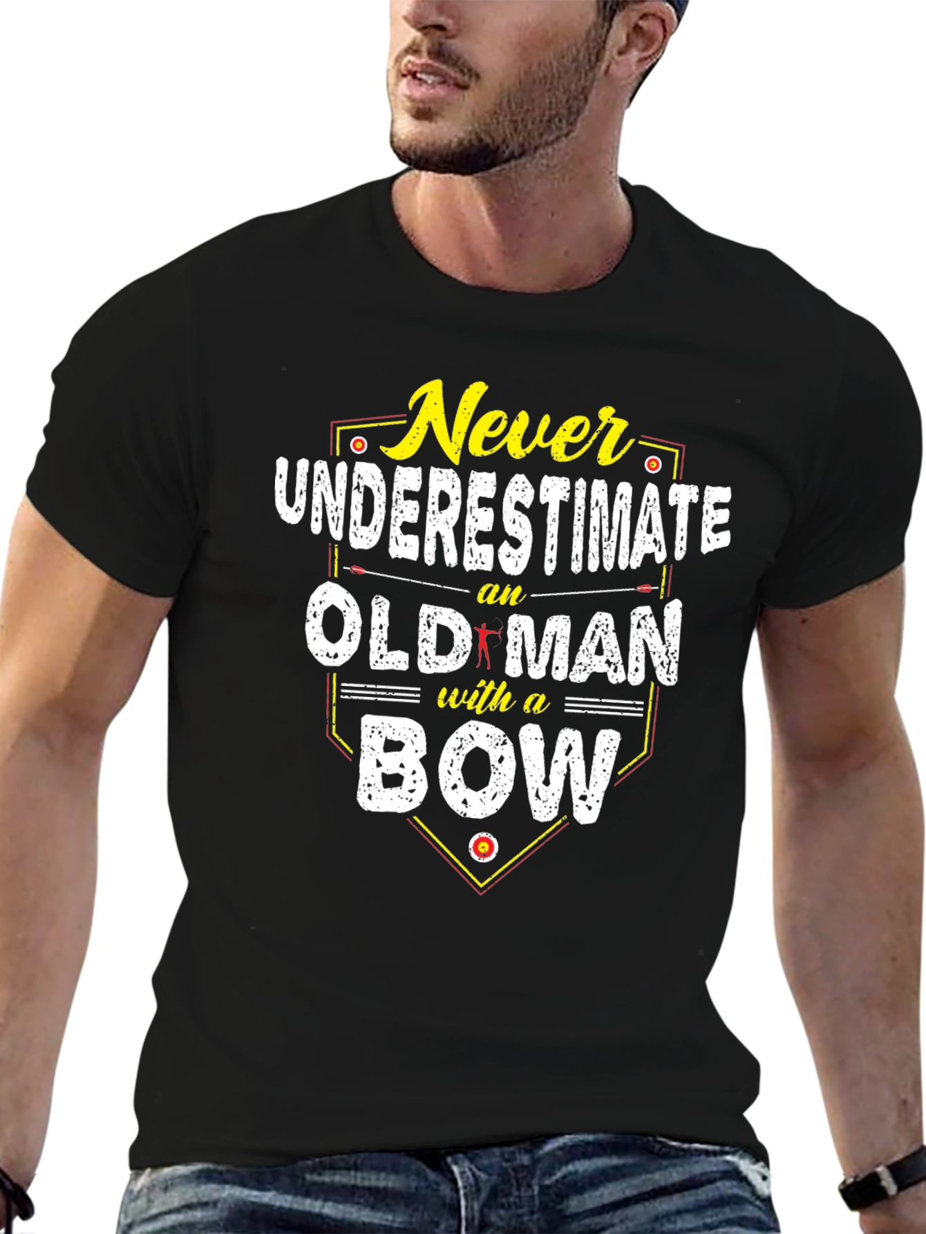 Never Underestimate Old Man with a Bow T-Shirt