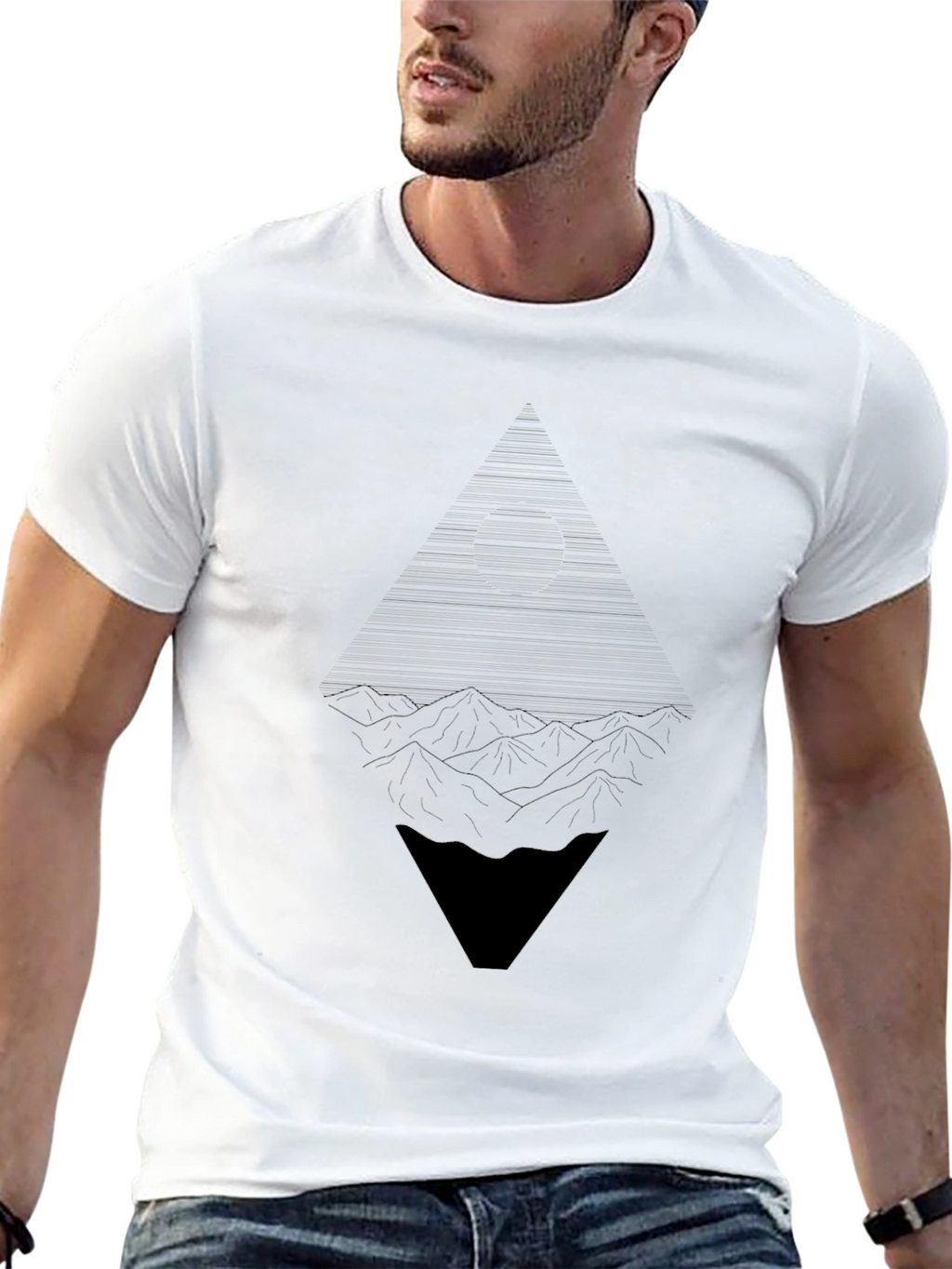 Abstract Geometric Mountain Graphic Tee - Black