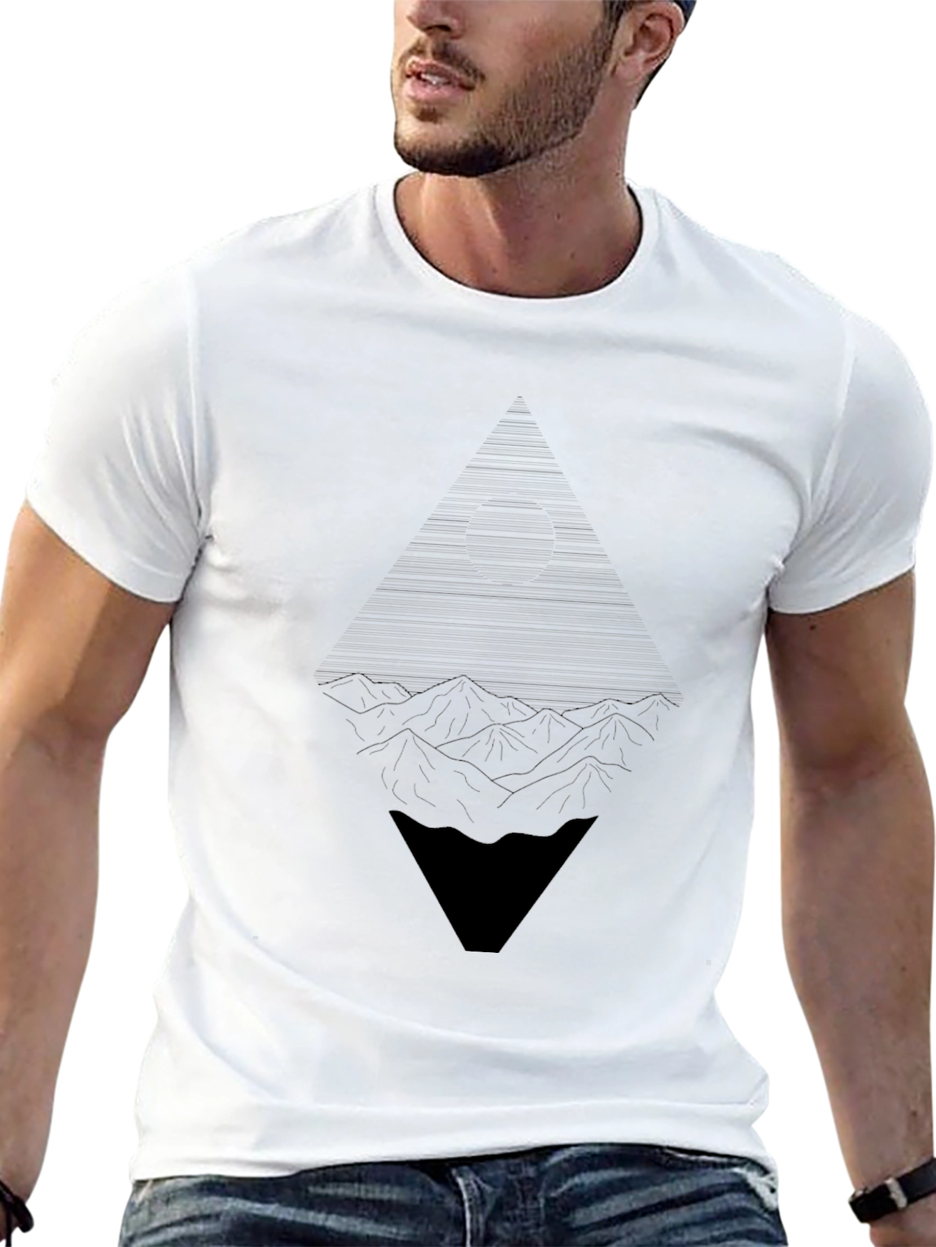 Abstract Geometric Mountain Graphic Tee - Black