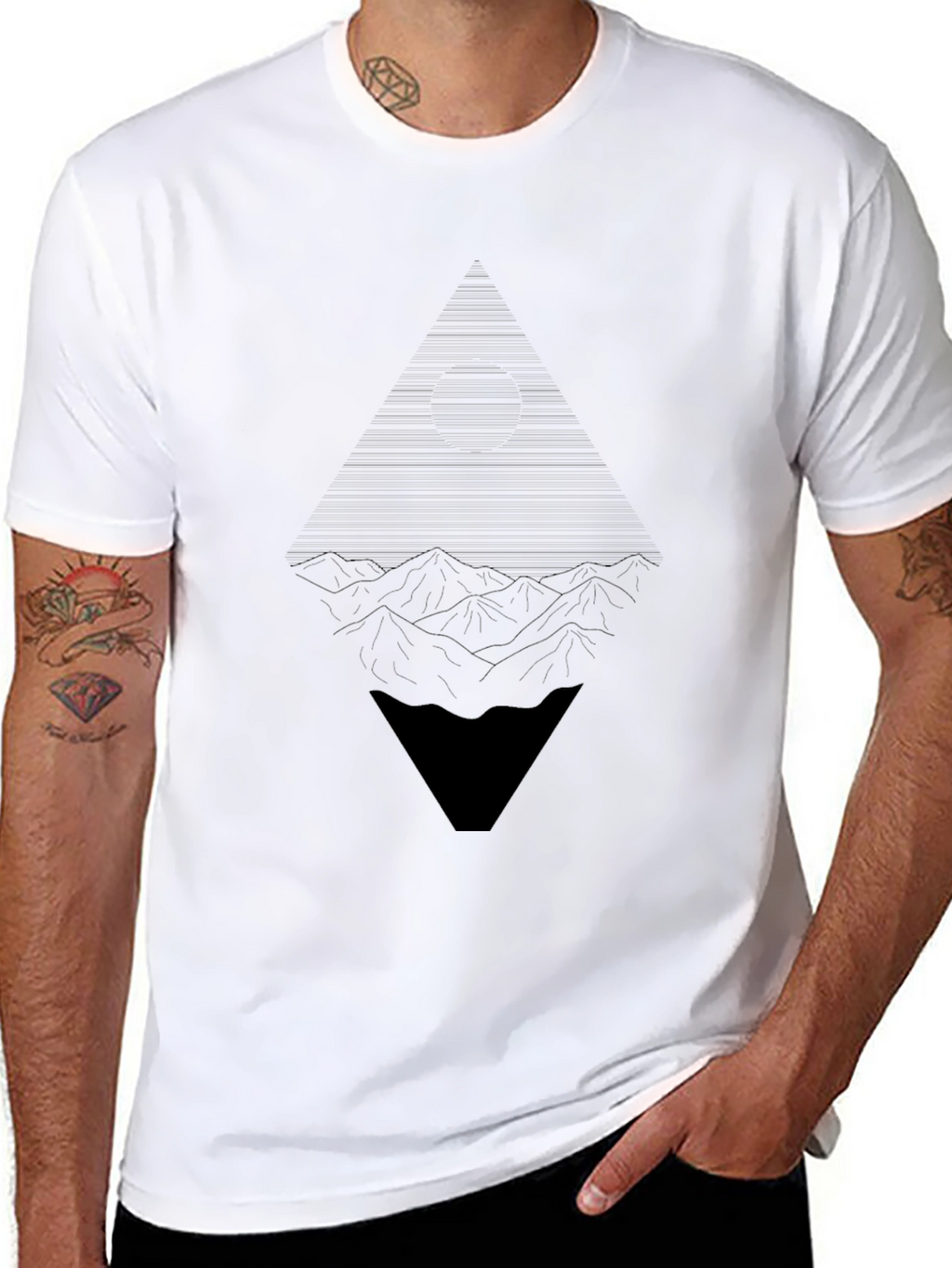 Abstract Geometric Mountain Graphic Tee - Black