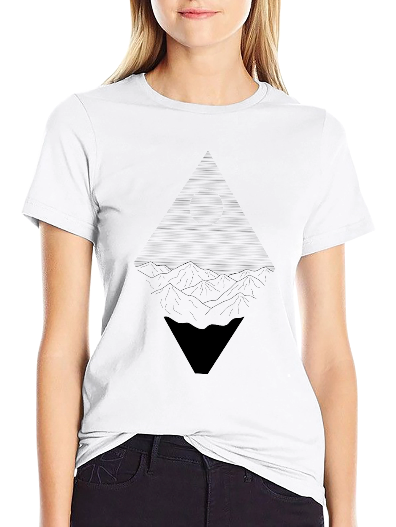Abstract Geometric Mountain Graphic Tee - Black