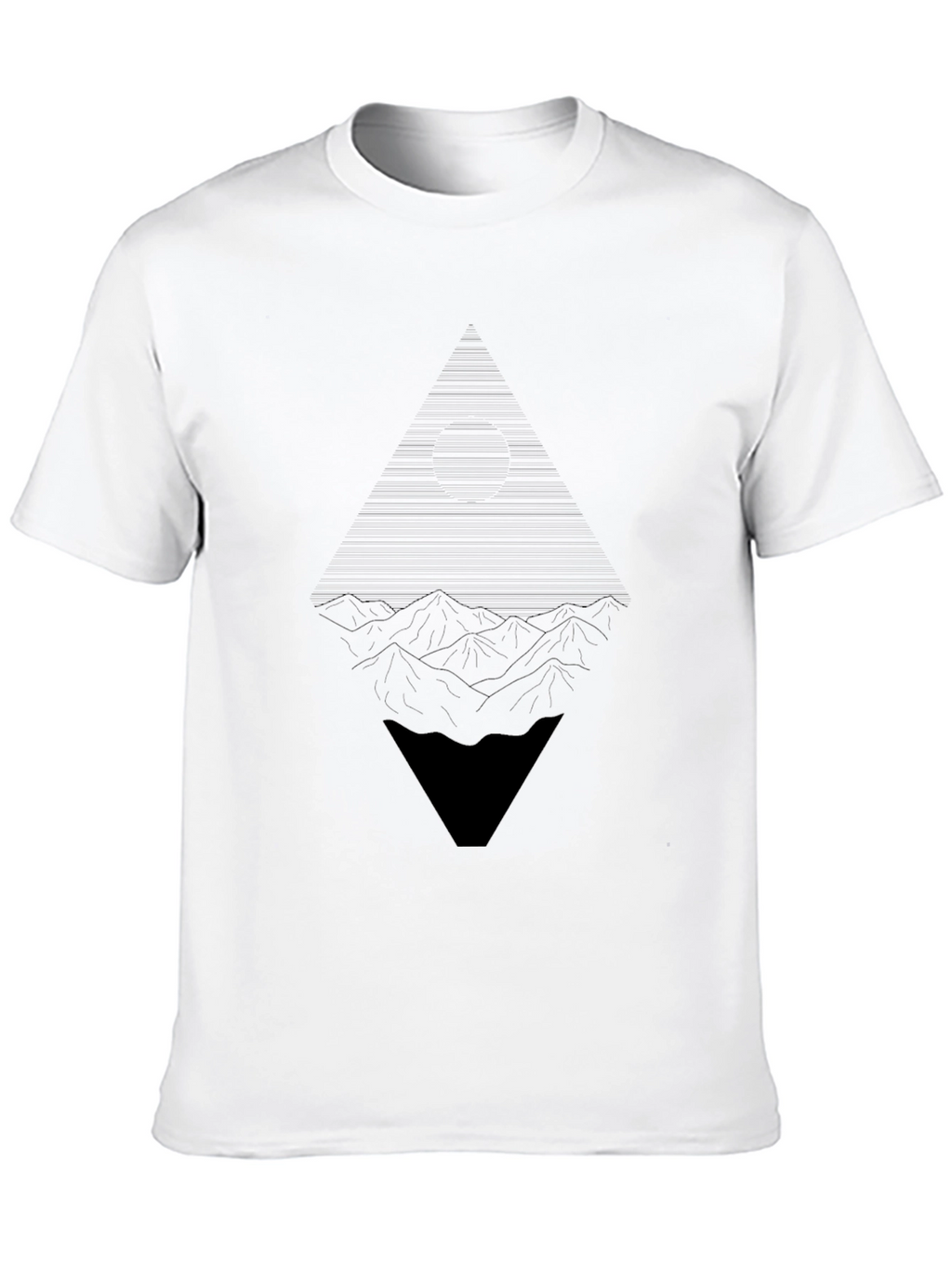 Abstract Geometric Mountain Graphic Tee - Black