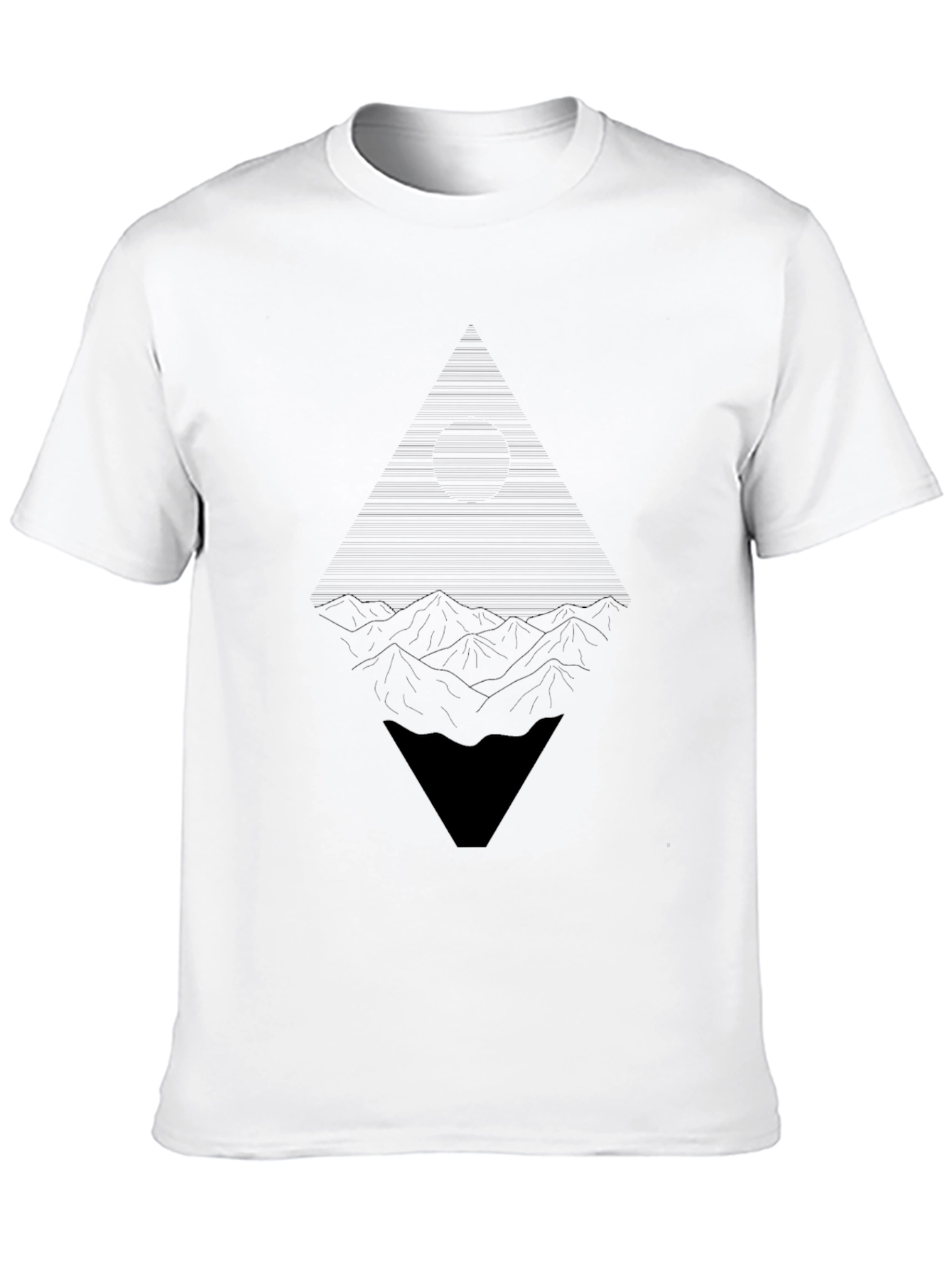 Abstract Geometric Mountain Graphic Tee - Black