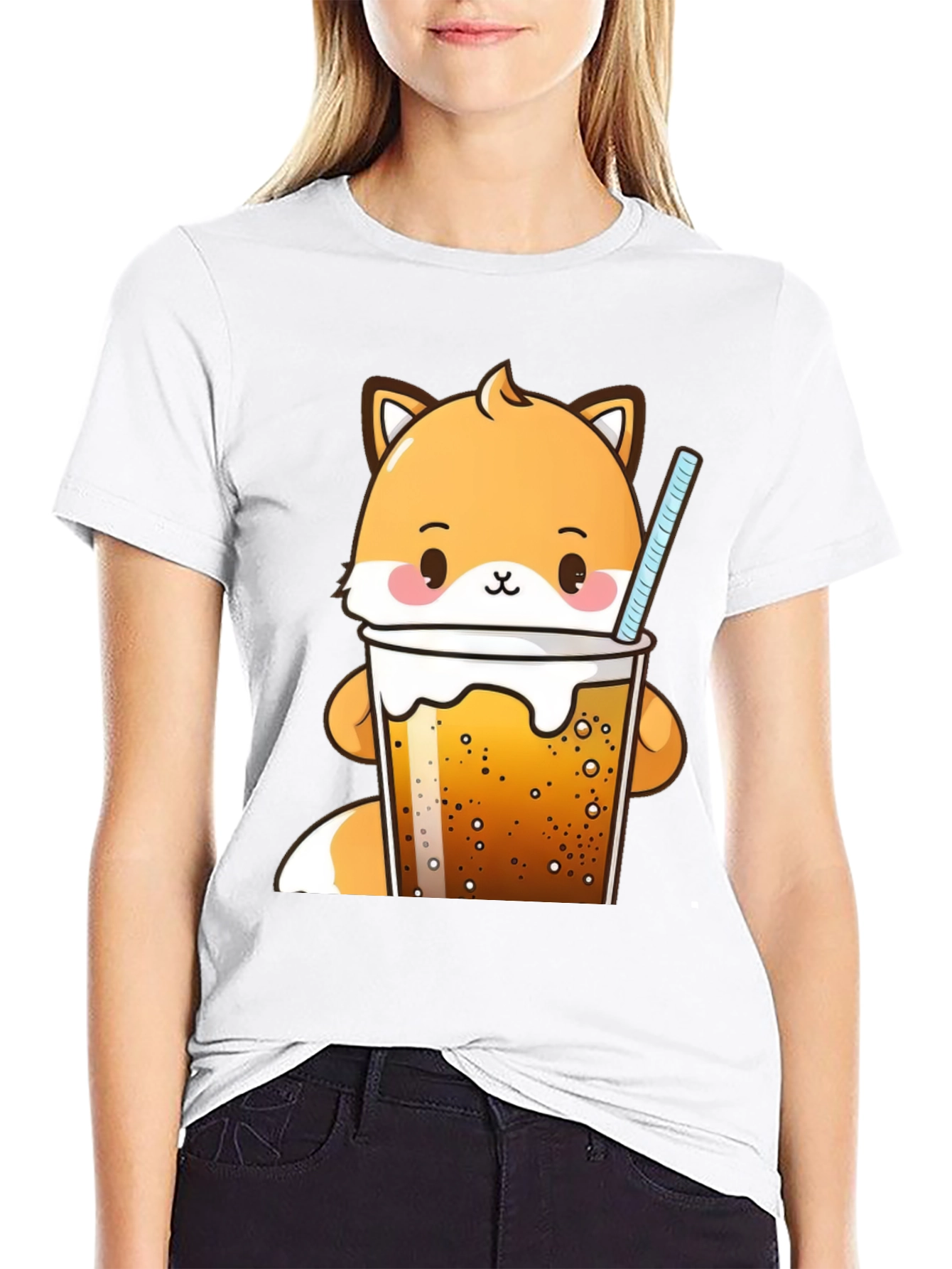 Kawaii Fox Boba Tea T-Shirt Cute Cartoon Design