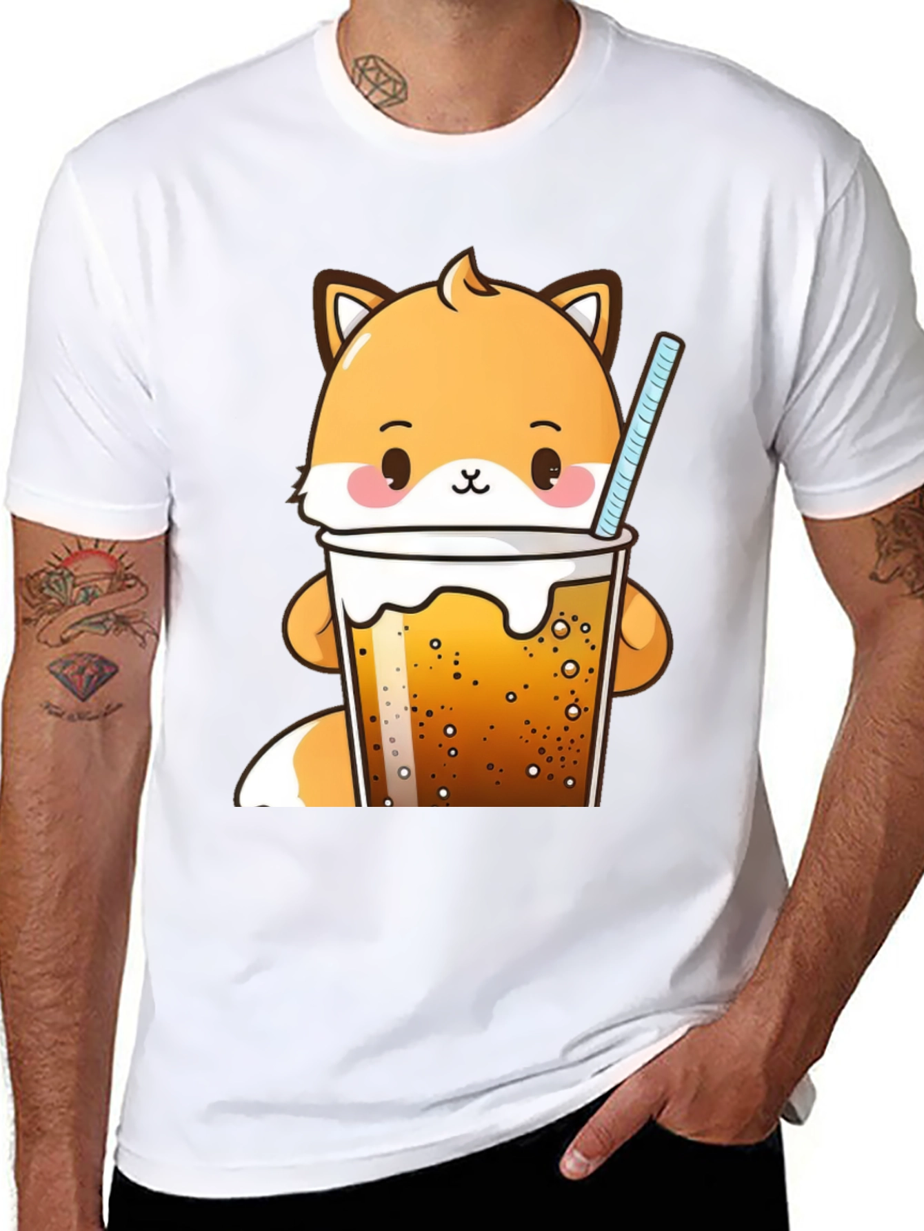 Kawaii Fox Boba Tea T-Shirt Cute Cartoon Design