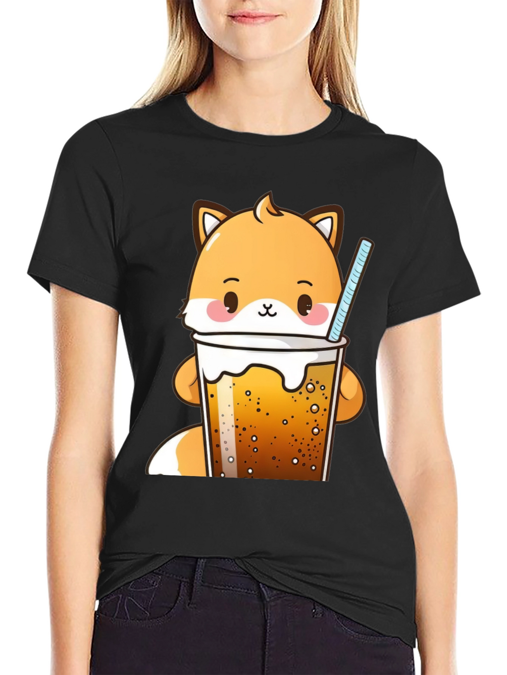 Kawaii Fox Boba Tea T-Shirt Cute Cartoon Design