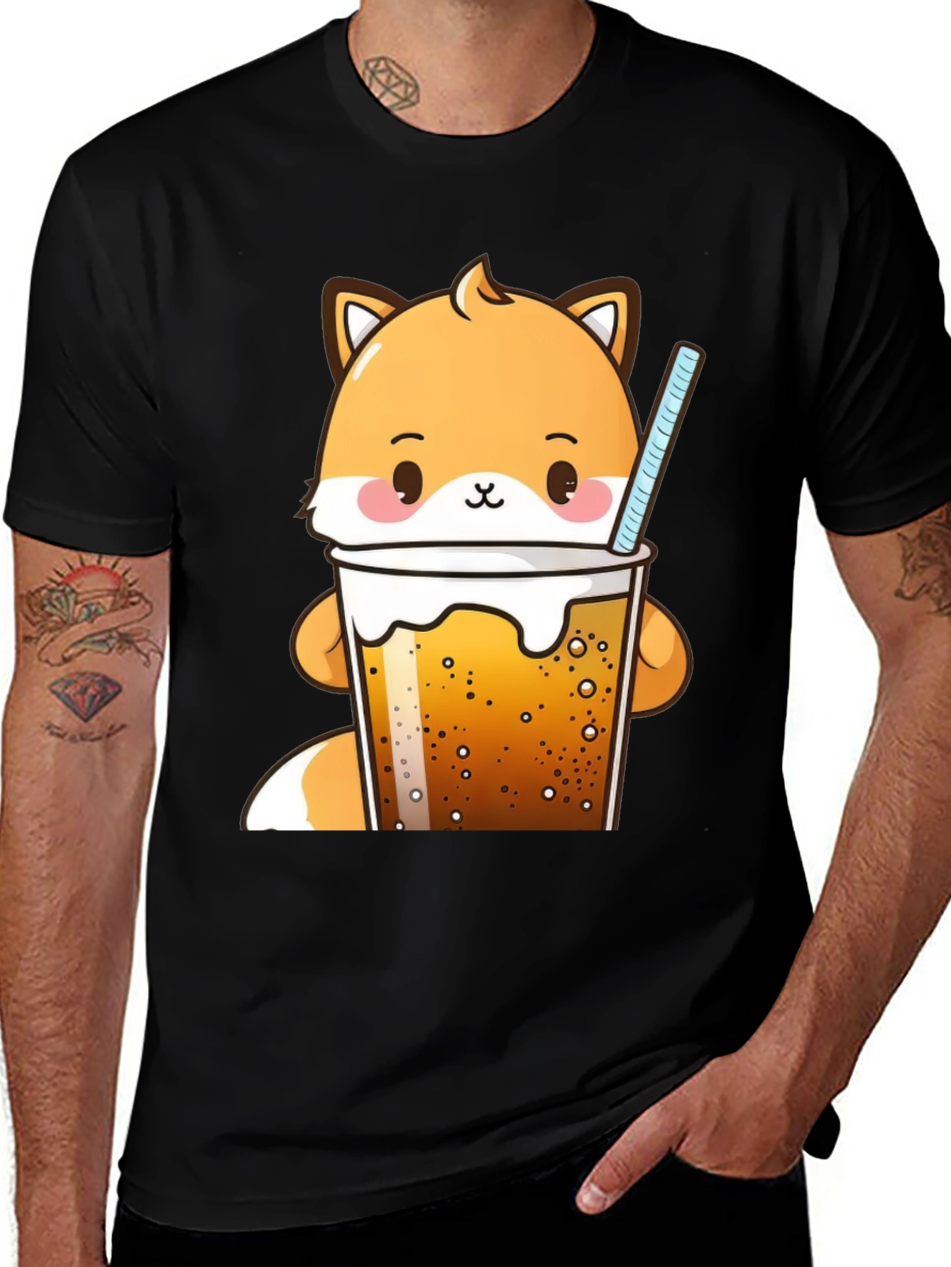 Kawaii Fox Boba Tea T-Shirt Cute Cartoon Design