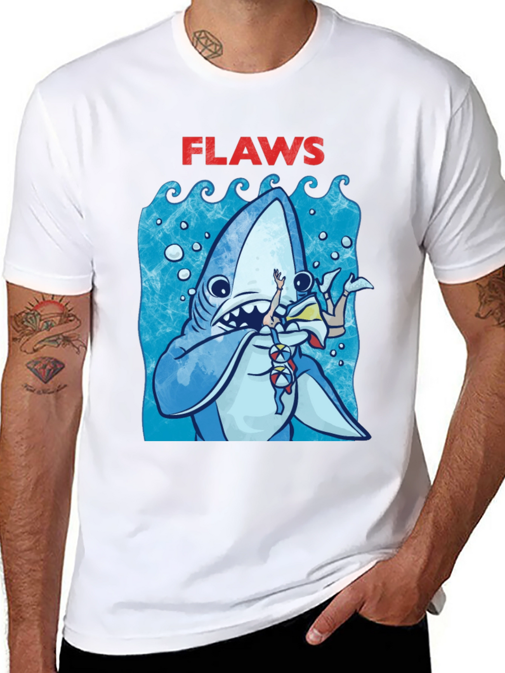Shark Flaws Graphic Tee - Cartoon Shark Design