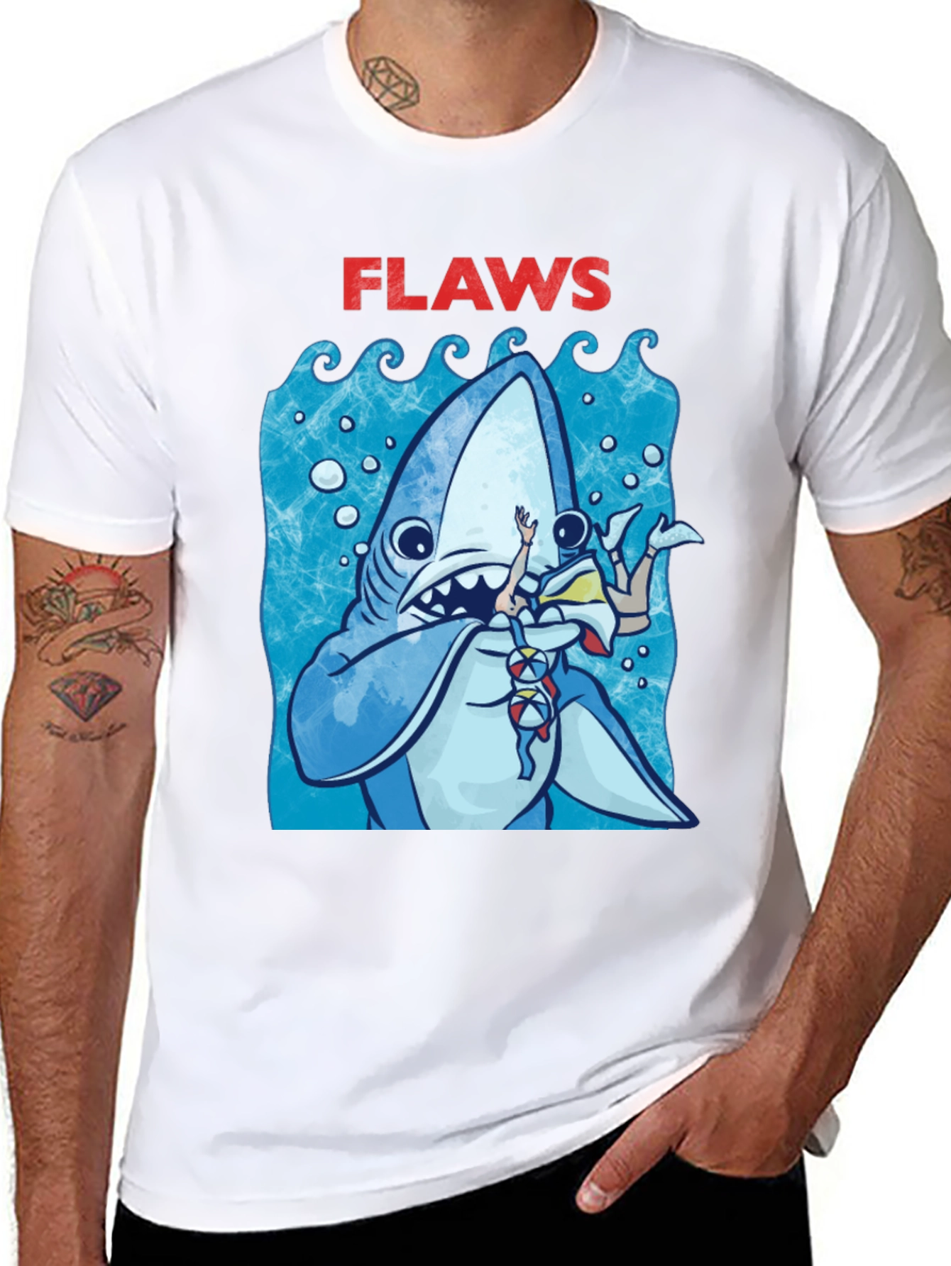 Shark Flaws Graphic Tee - Cartoon Shark Design