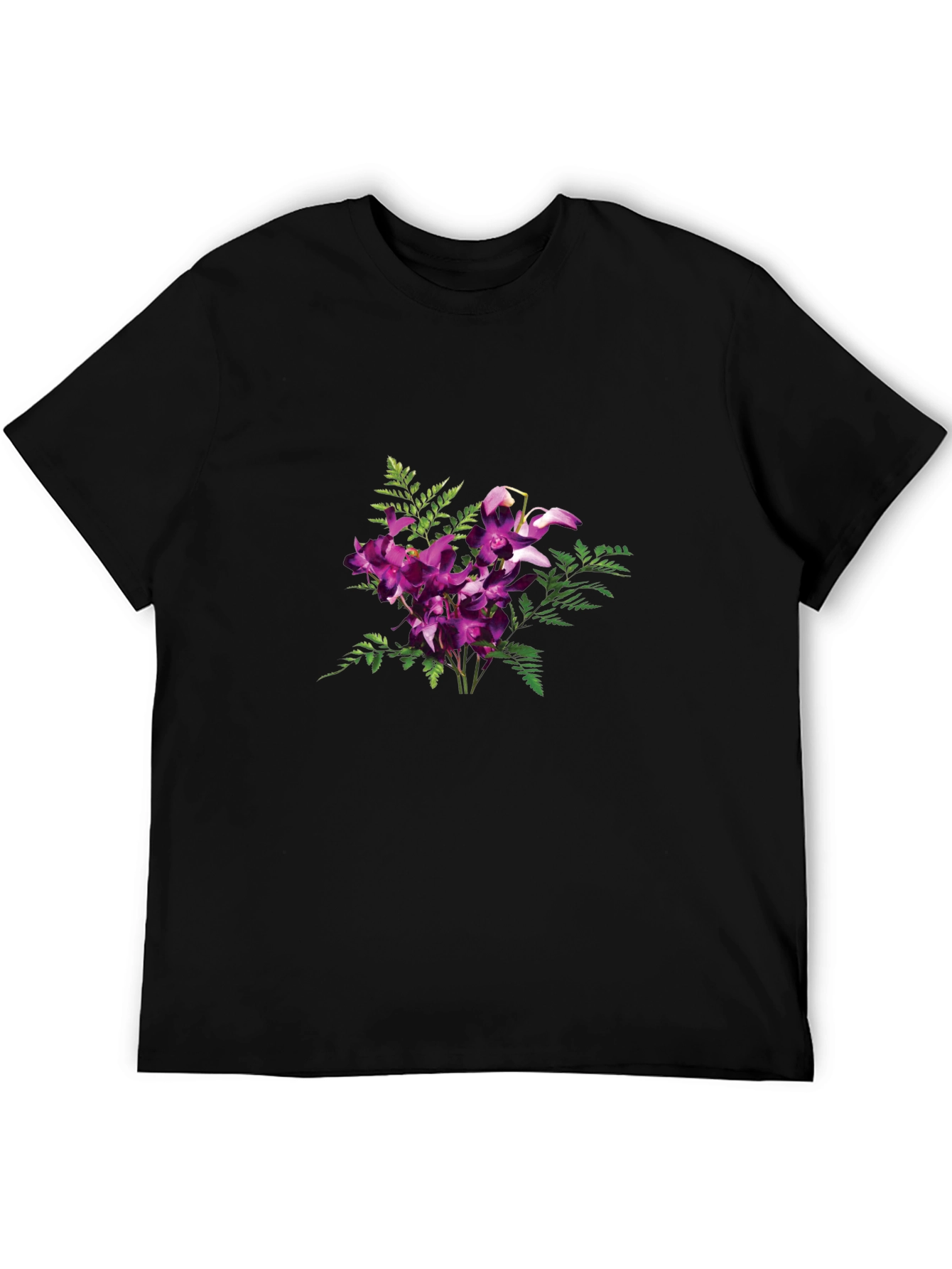Floral Orchid Graphic Tee - Black Cotton Comfort