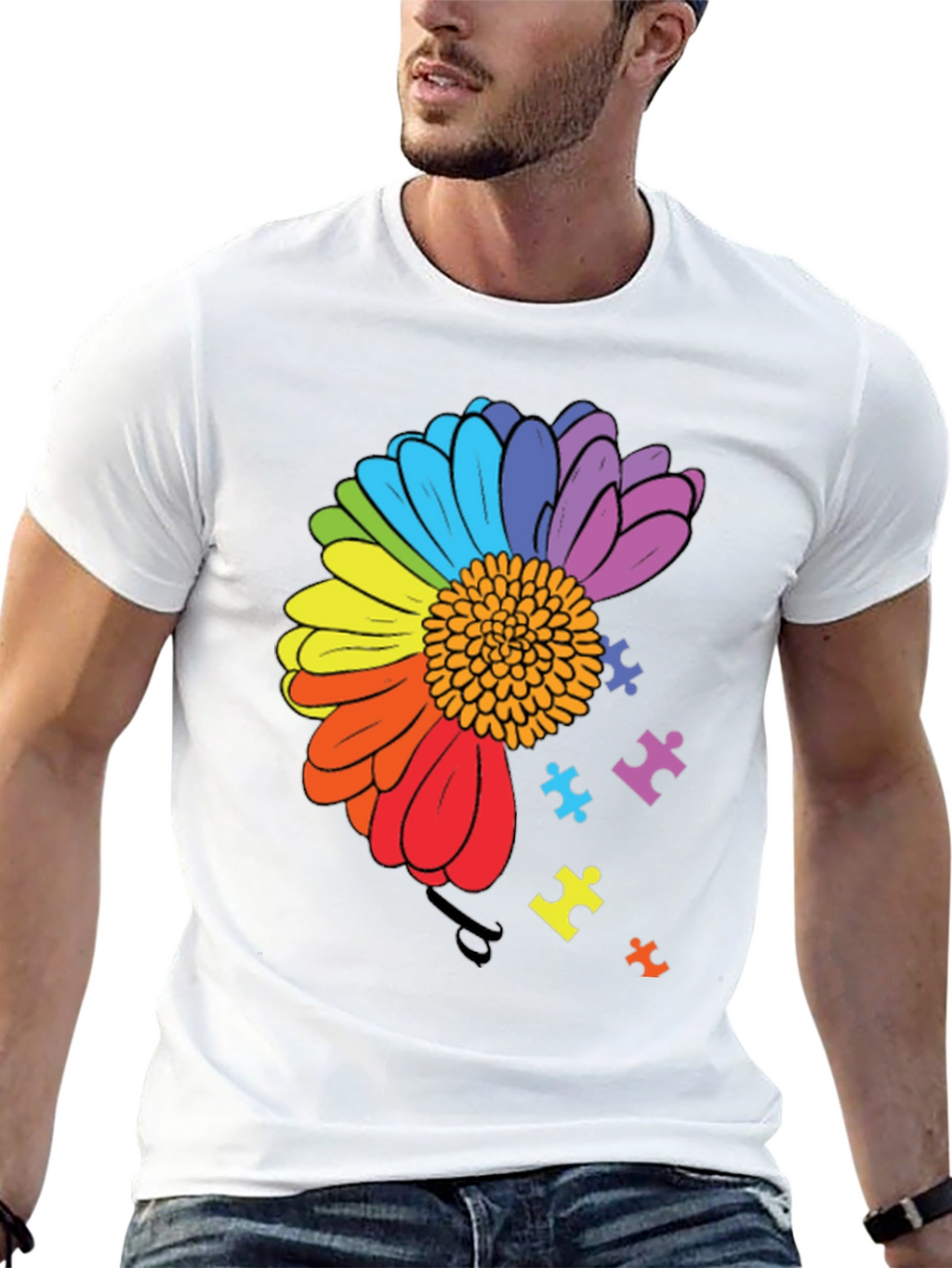 Autism Awareness Rainbow Flower Puzzle T-Shirt