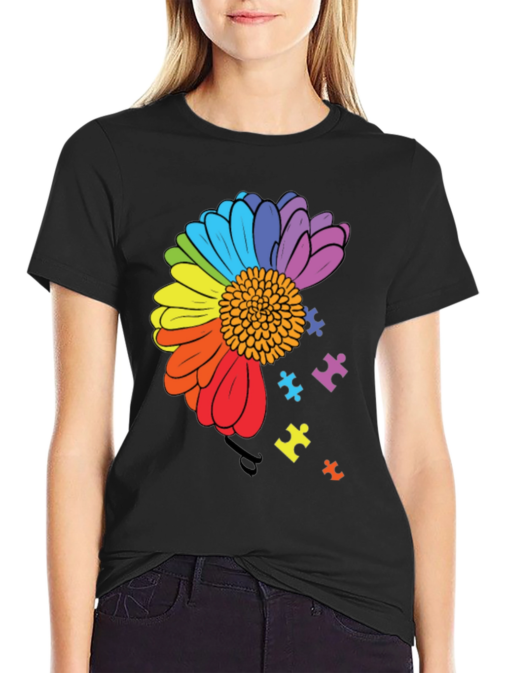 Autism Awareness Rainbow Flower Puzzle T-Shirt