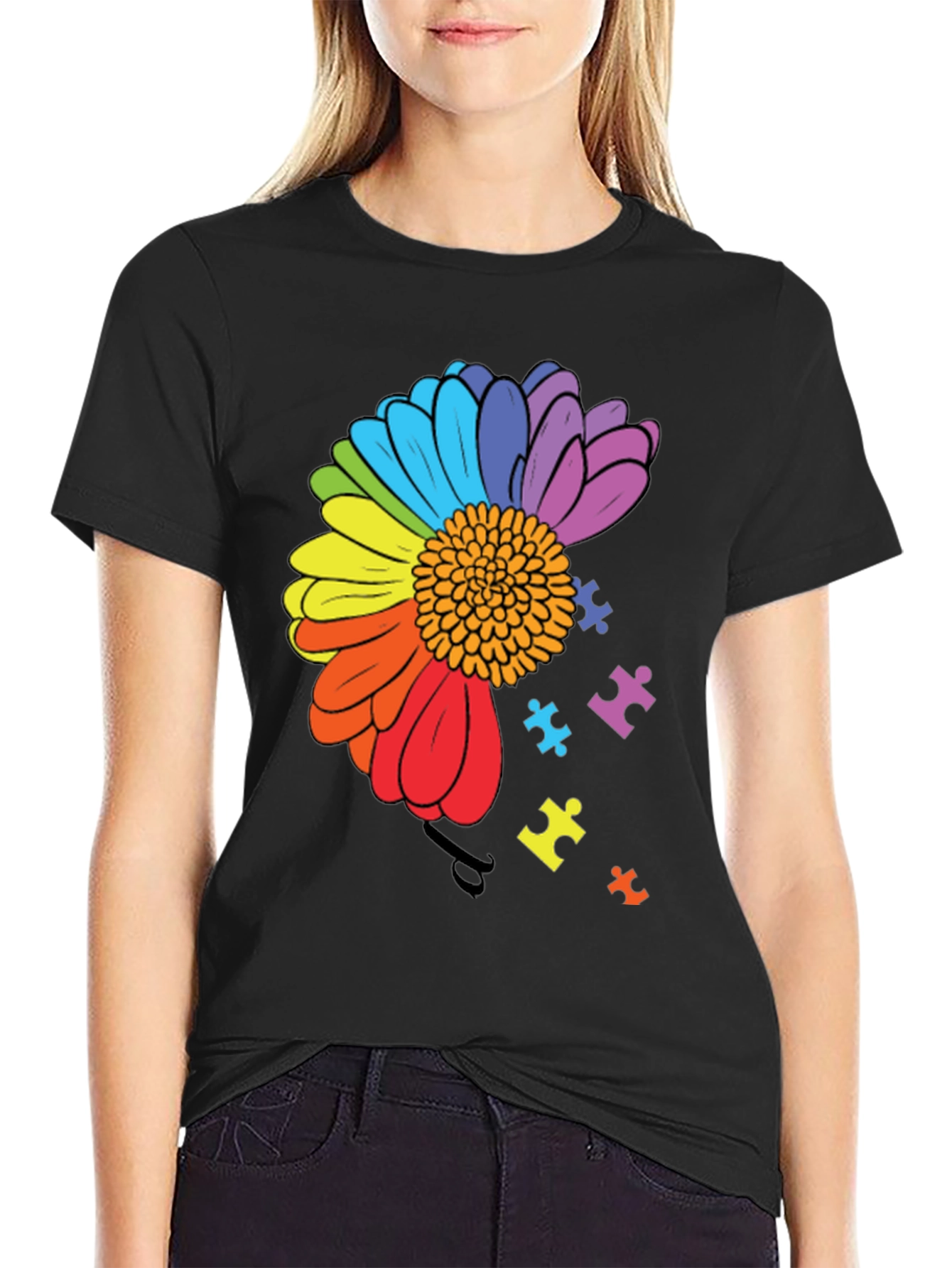 Autism Awareness Rainbow Flower Puzzle T-Shirt