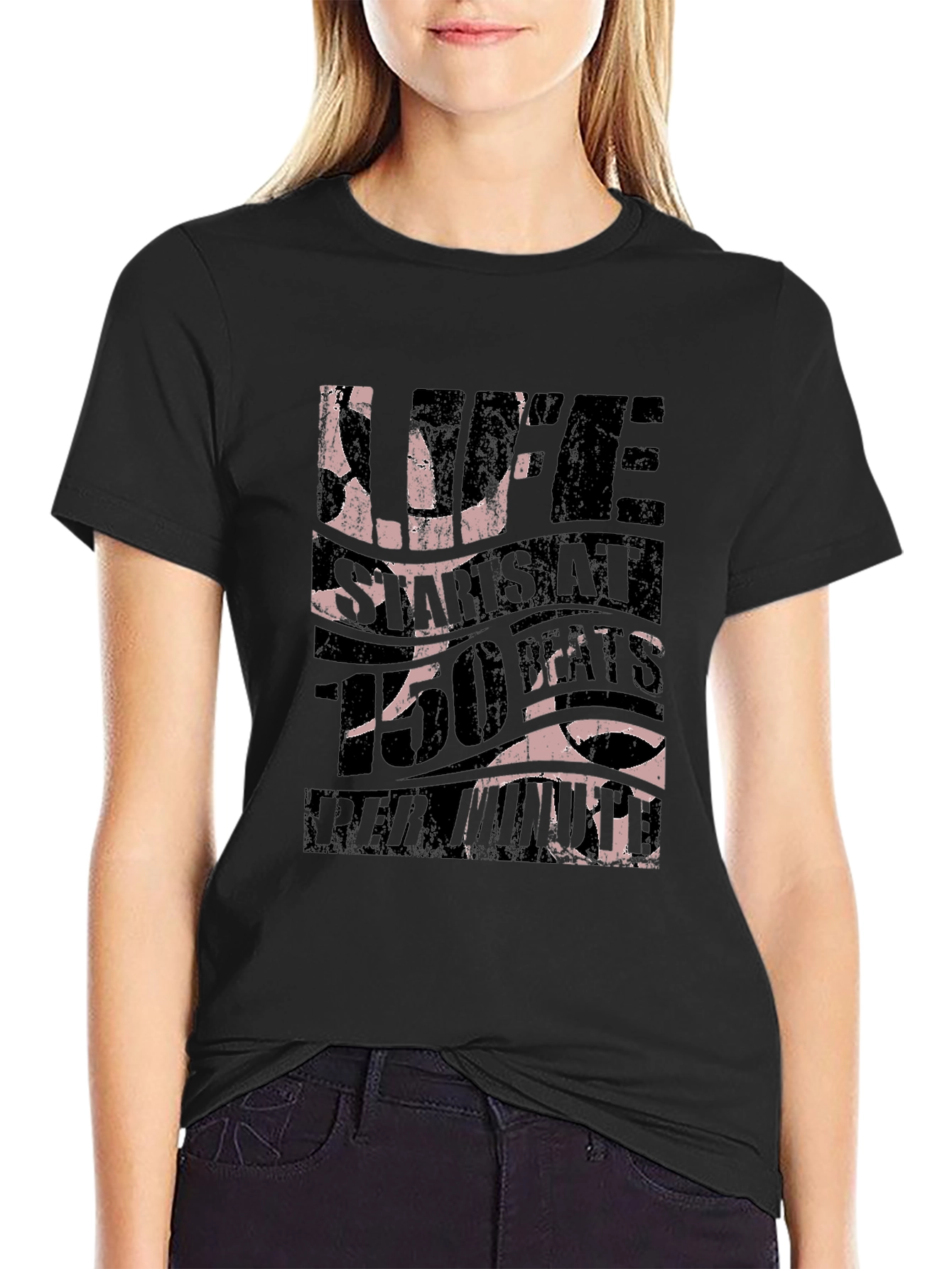 Life Starts at 150 BPM Black T-Shirt