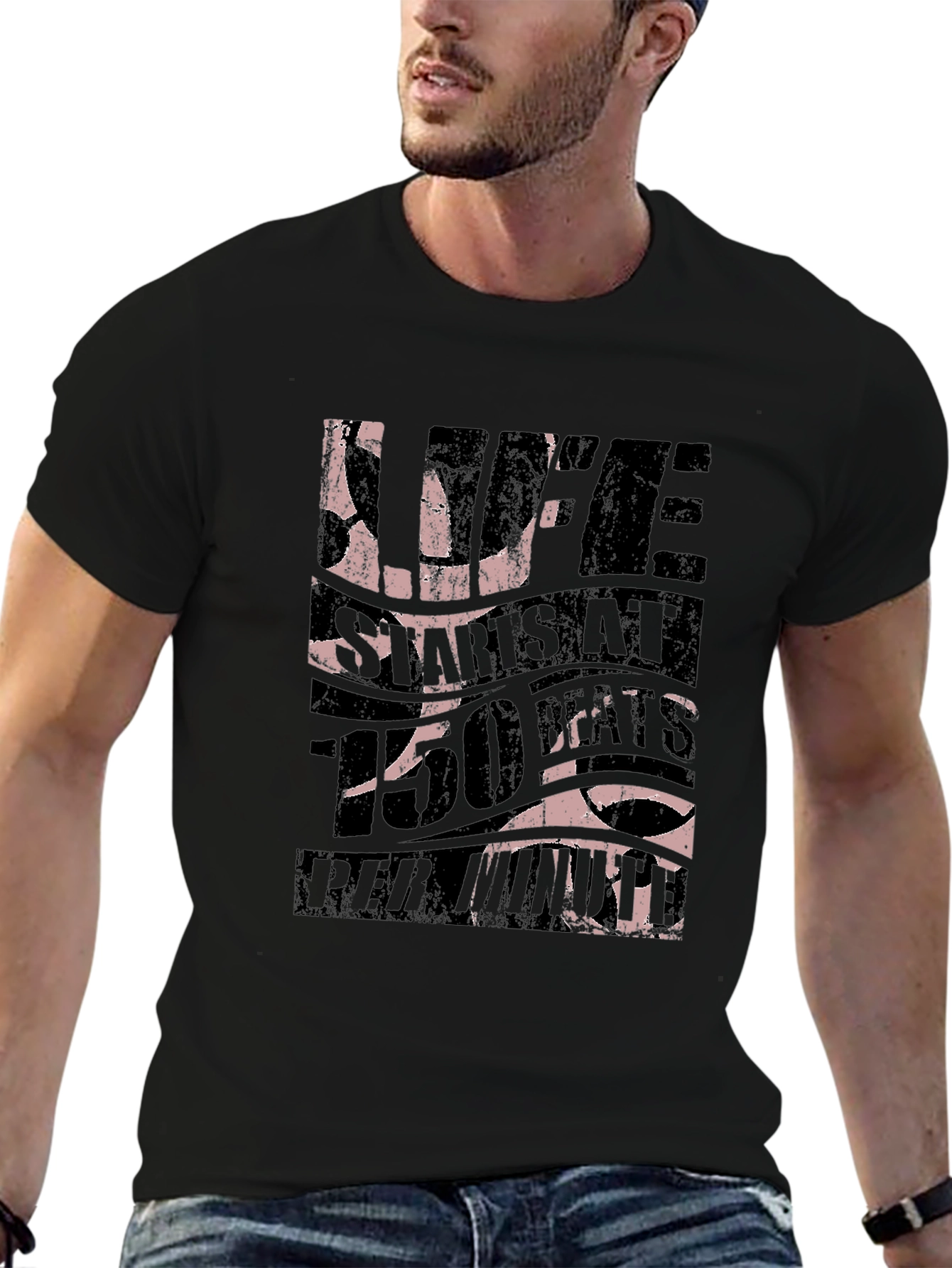 Life Starts at 150 BPM Black T-Shirt