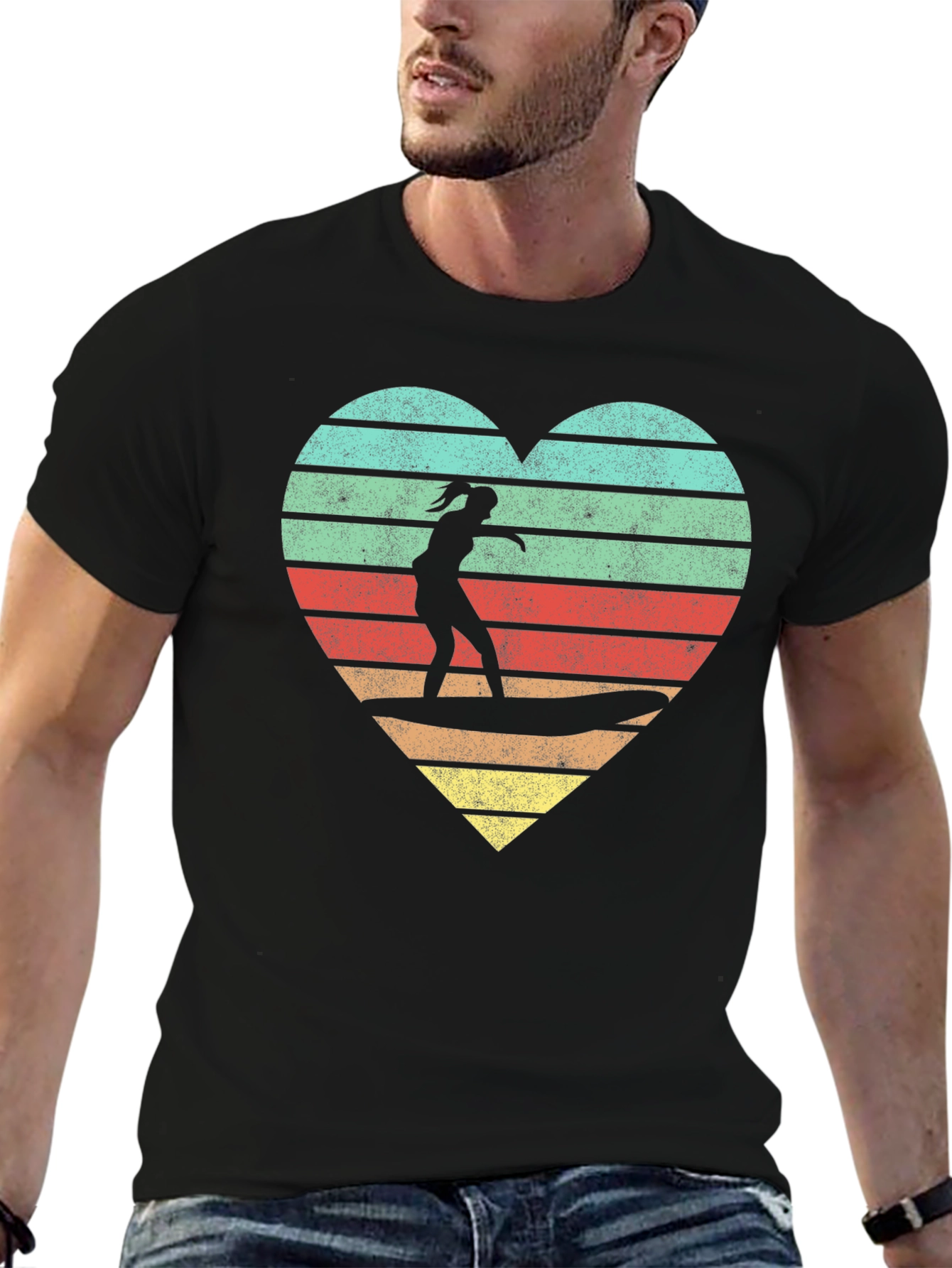 Retro Surfer Heart T-Shirt - Vintage Beach Vibes