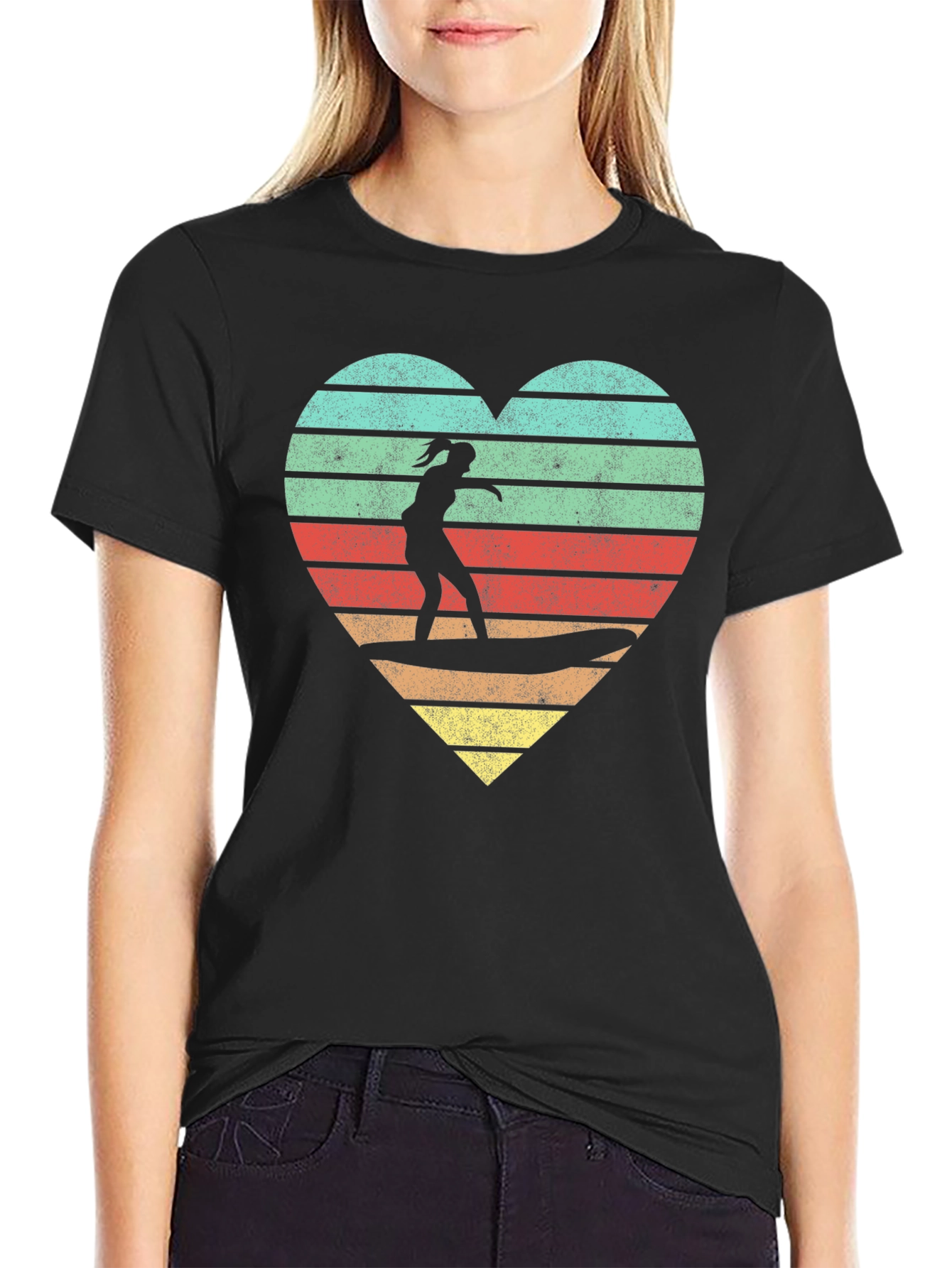 Retro Surfer Heart T-Shirt - Vintage Beach Vibes