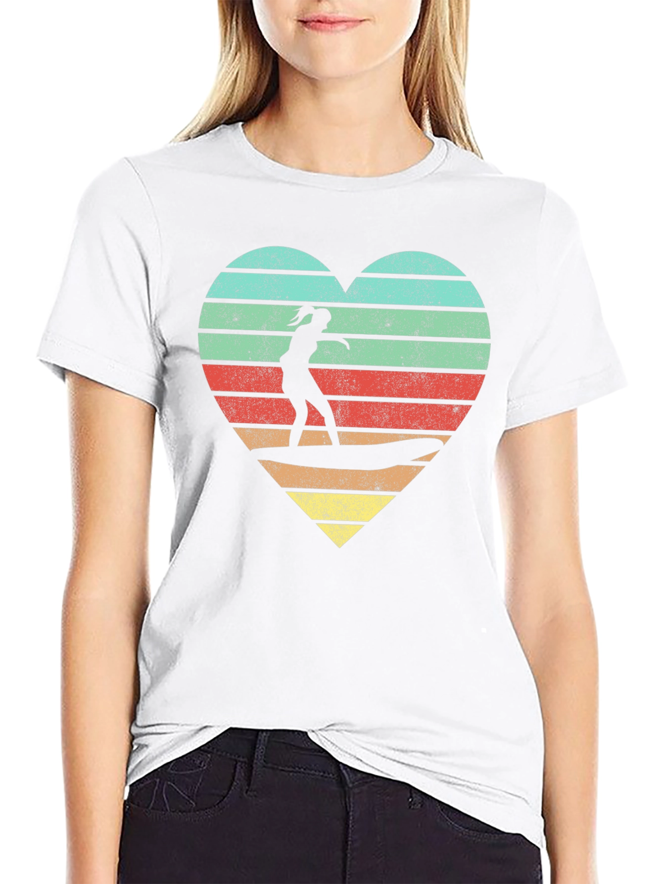 Retro Surfer Heart T-Shirt - Vintage Beach Vibes