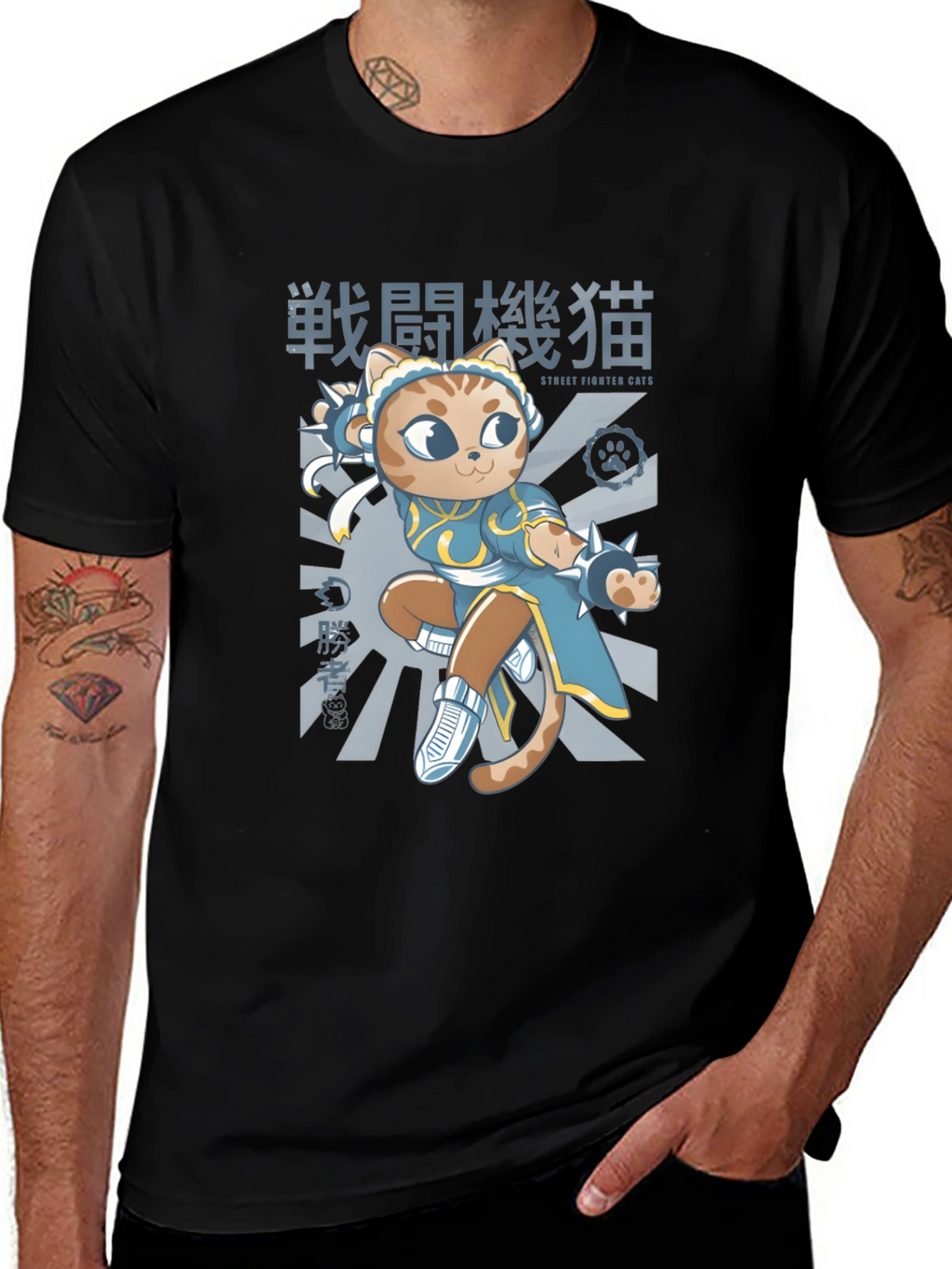 Street Fighter Cats Black T-Shirt