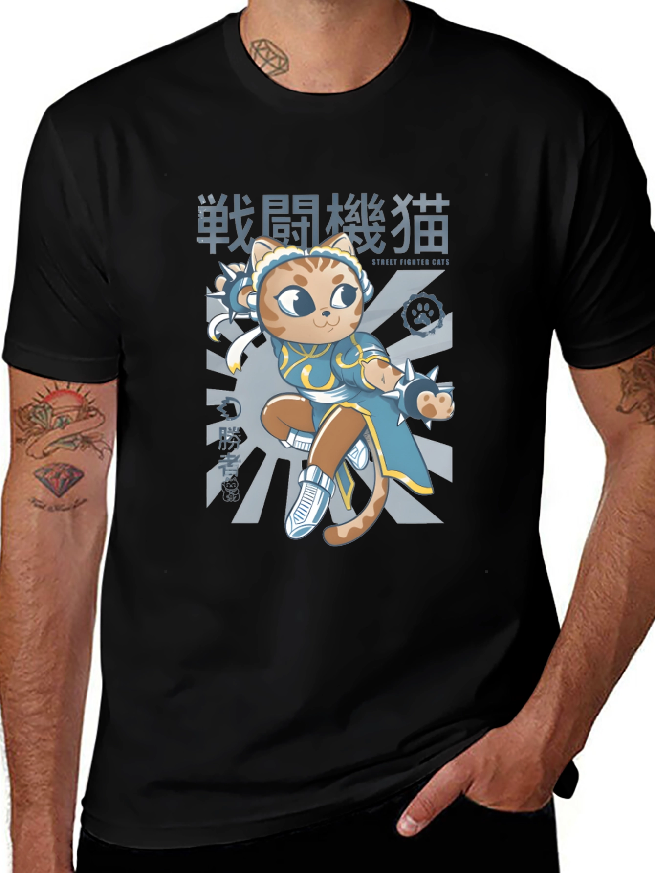 Street Fighter Cats Black T-Shirt