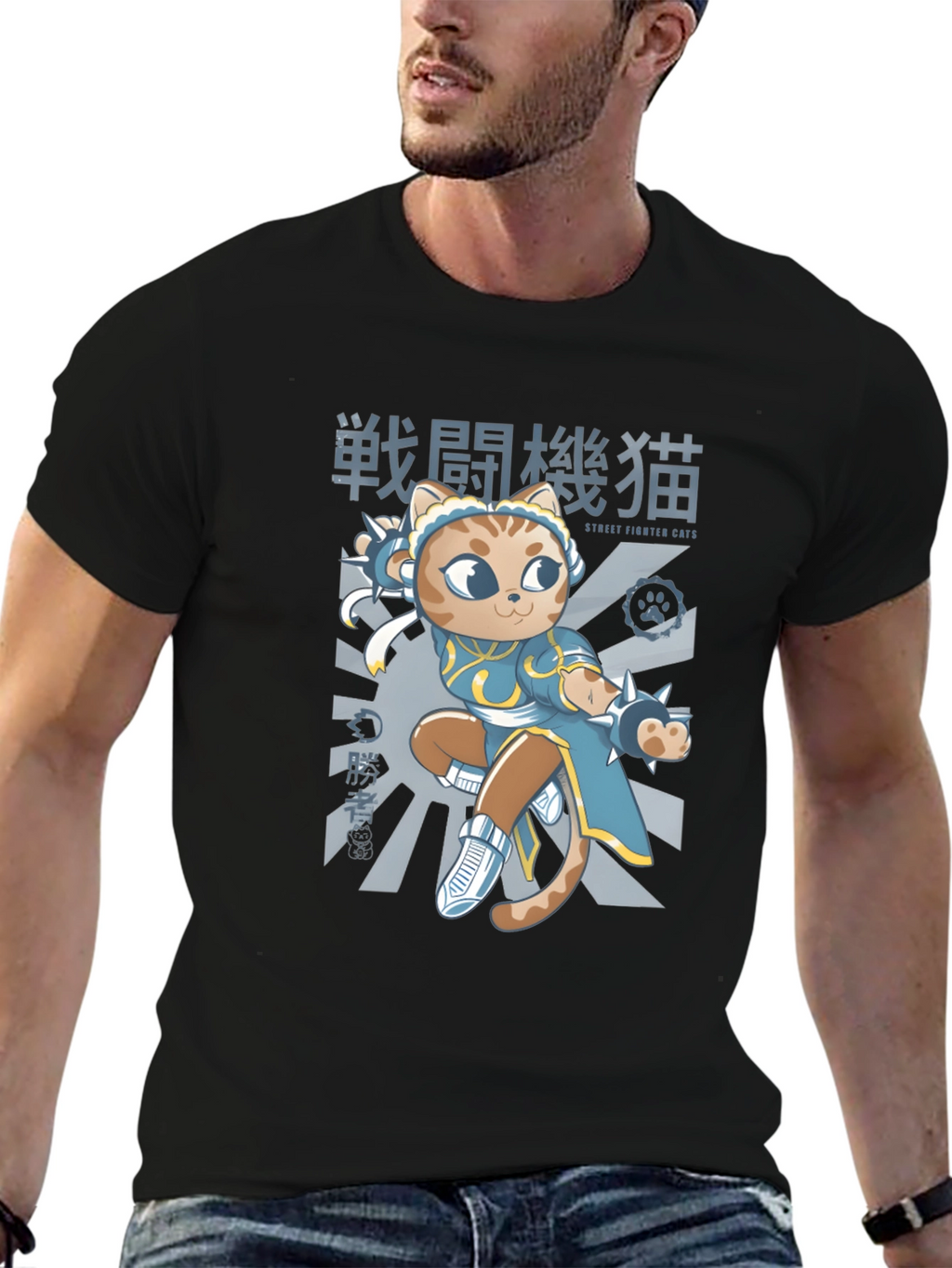 Street Fighter Cats Black T-Shirt