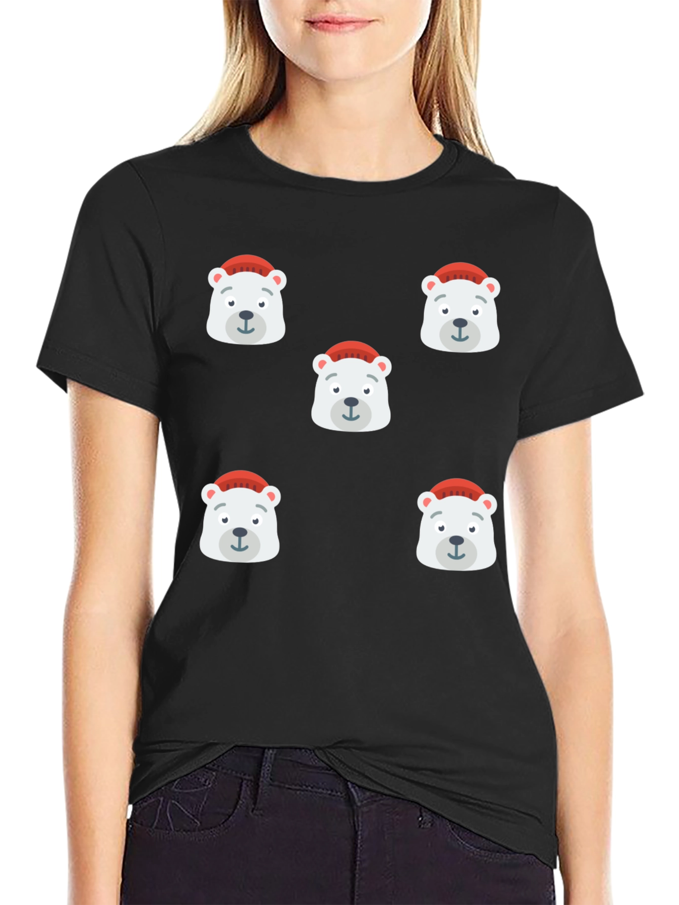 Festive Polar Bear Graphic Tee - Black
