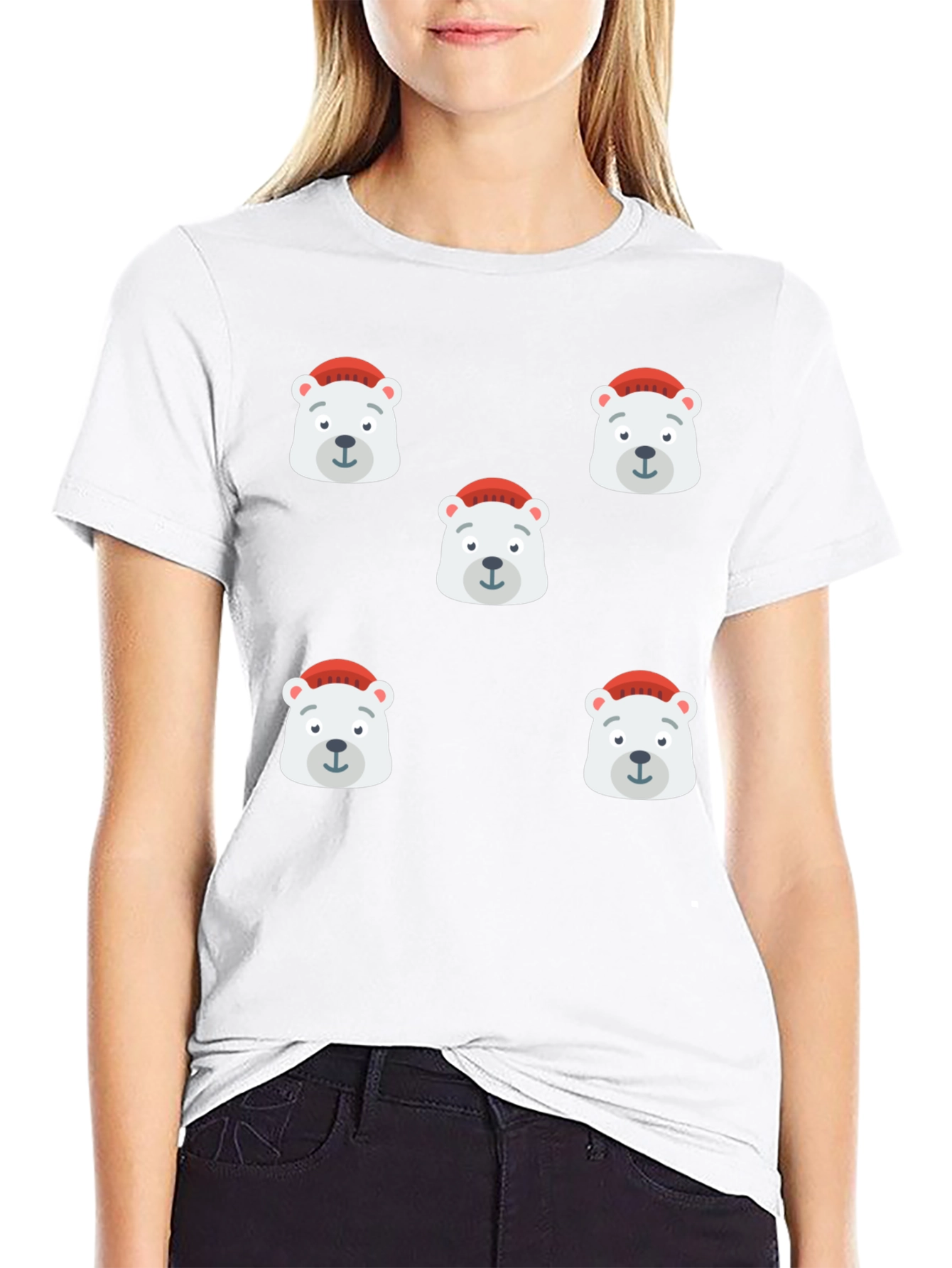Festive Polar Bear Graphic Tee - Black