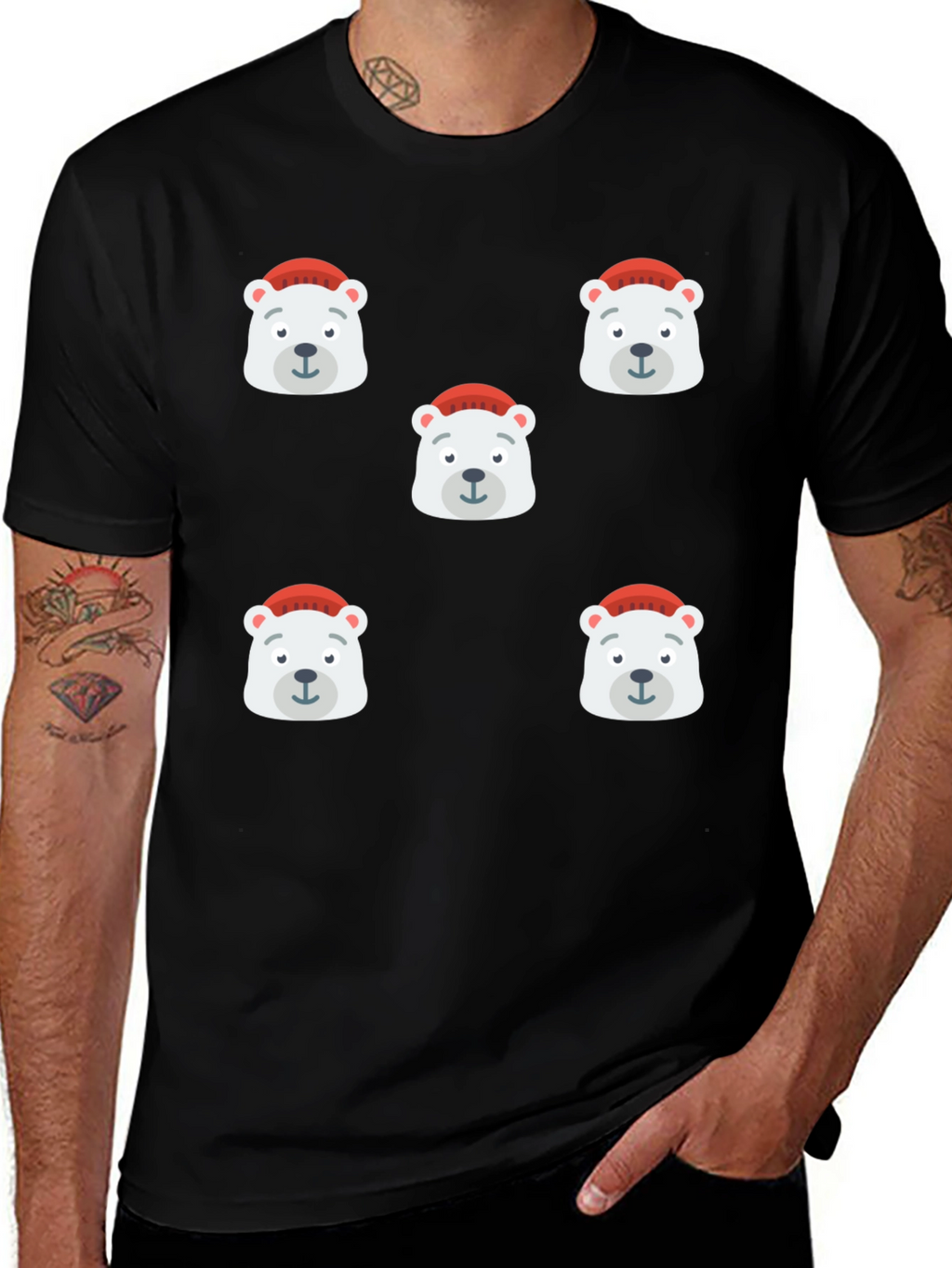 Festive Polar Bear Graphic Tee - Black