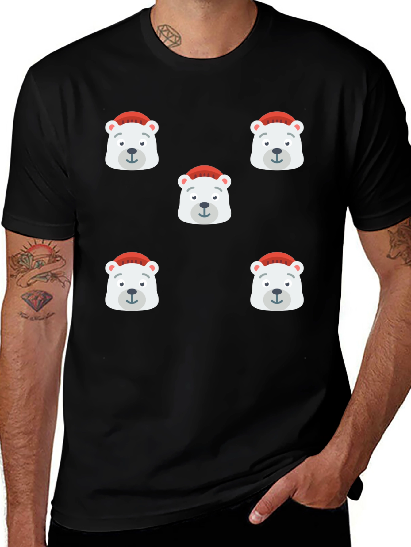 Festive Polar Bear Graphic Tee - Black