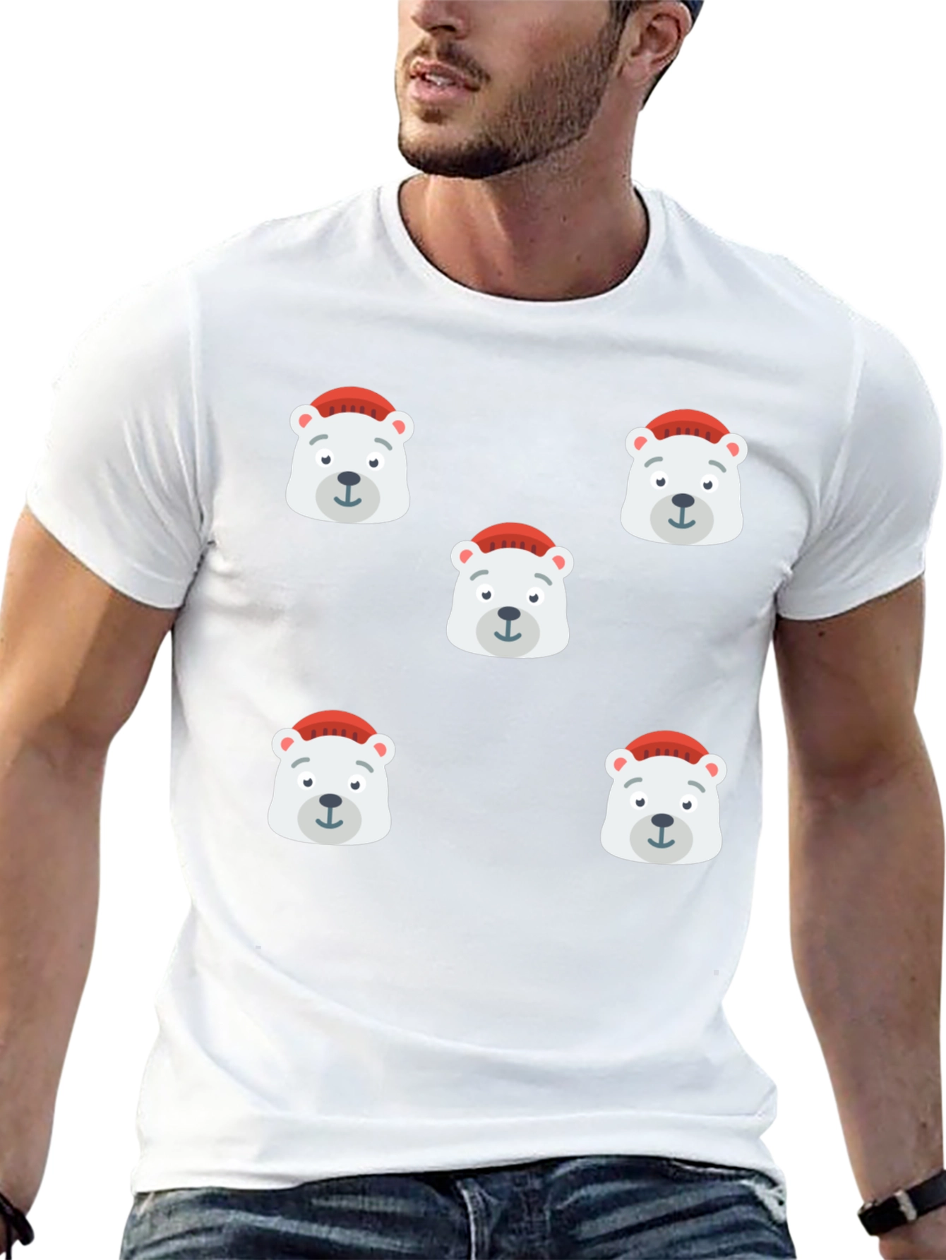 Festive Polar Bear Graphic Tee - Black