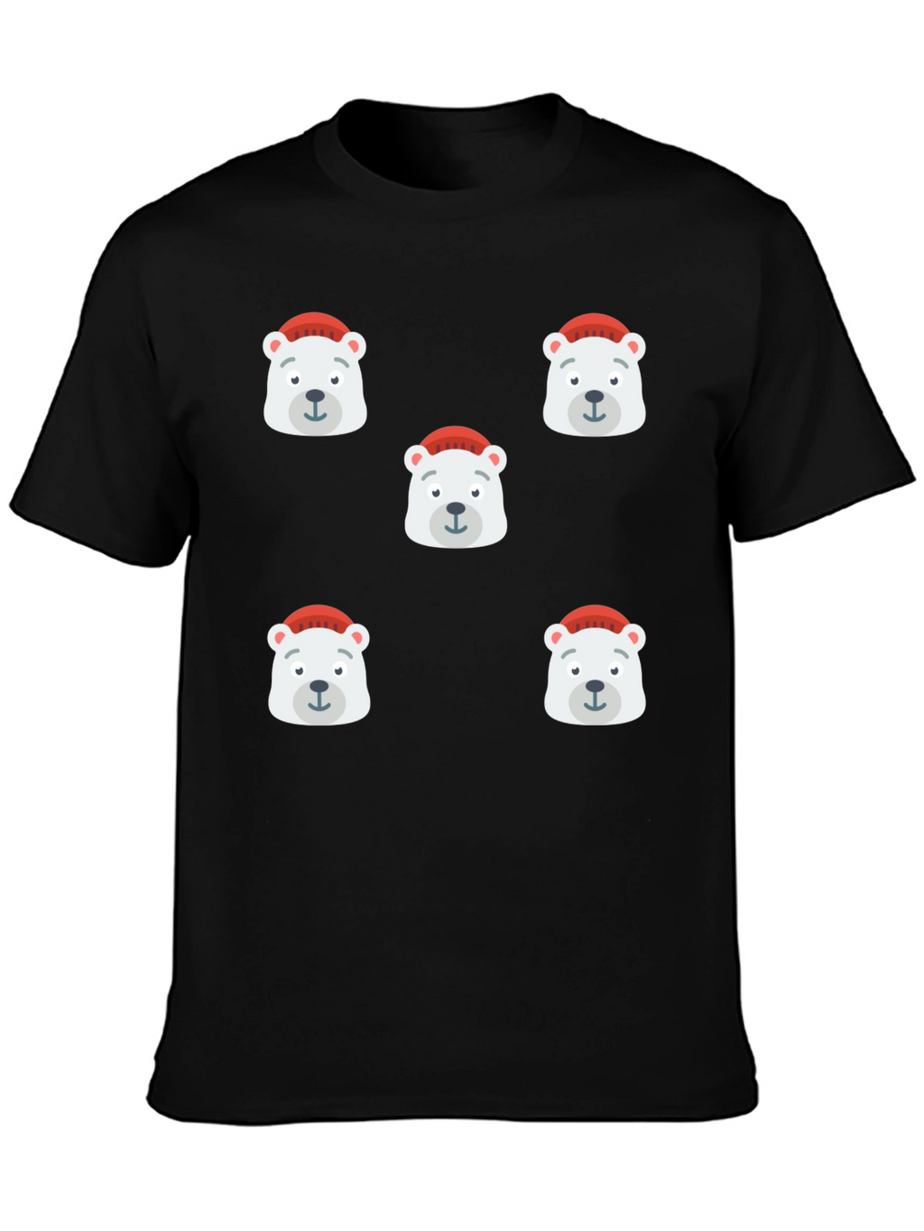 Festive Polar Bear Graphic Tee - Black