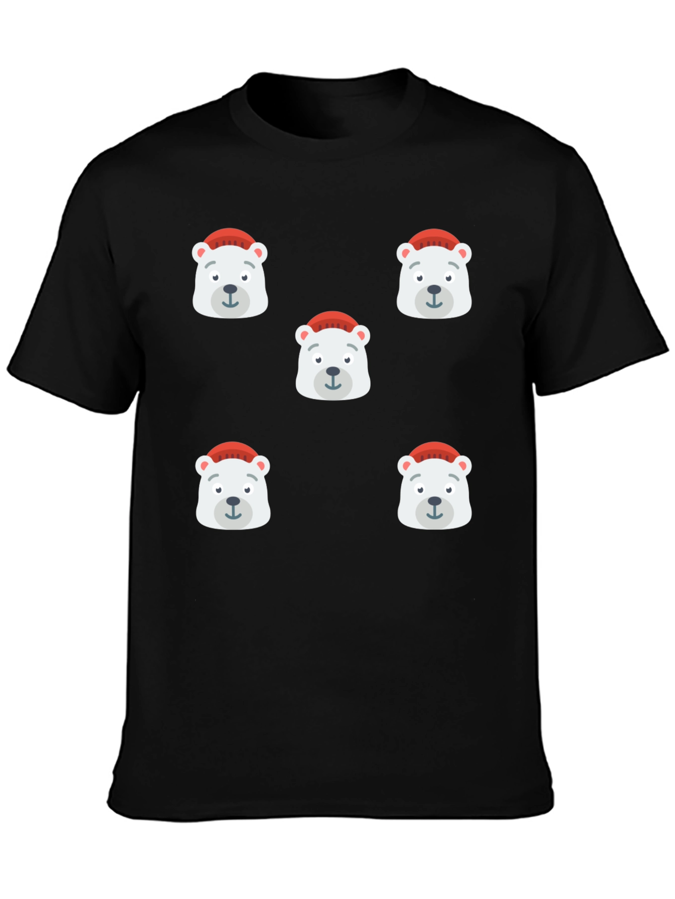 Festive Polar Bear Graphic Tee - Black