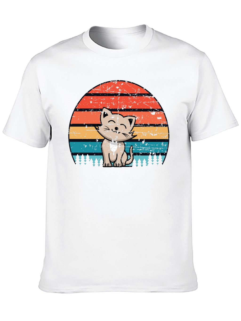 Retro Cat Sunset Graphic Tee - Black