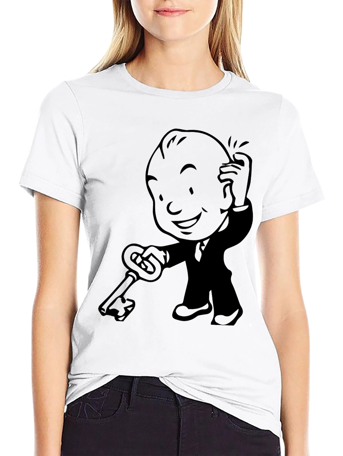 Retro Cartoon Key Black T-Shirt