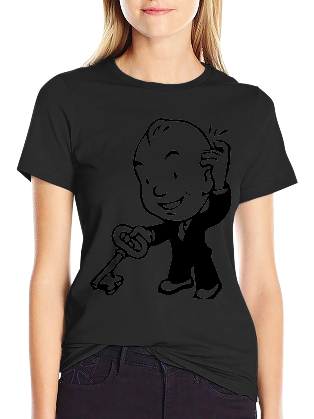 Retro Cartoon Key Black T-Shirt