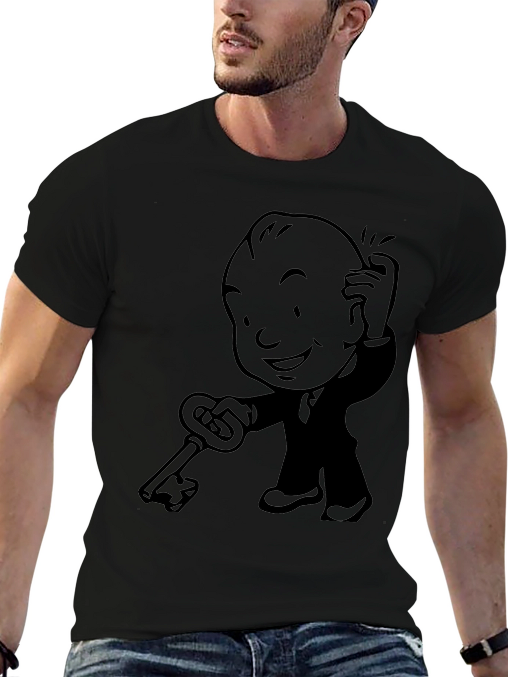 Retro Cartoon Key Black T-Shirt